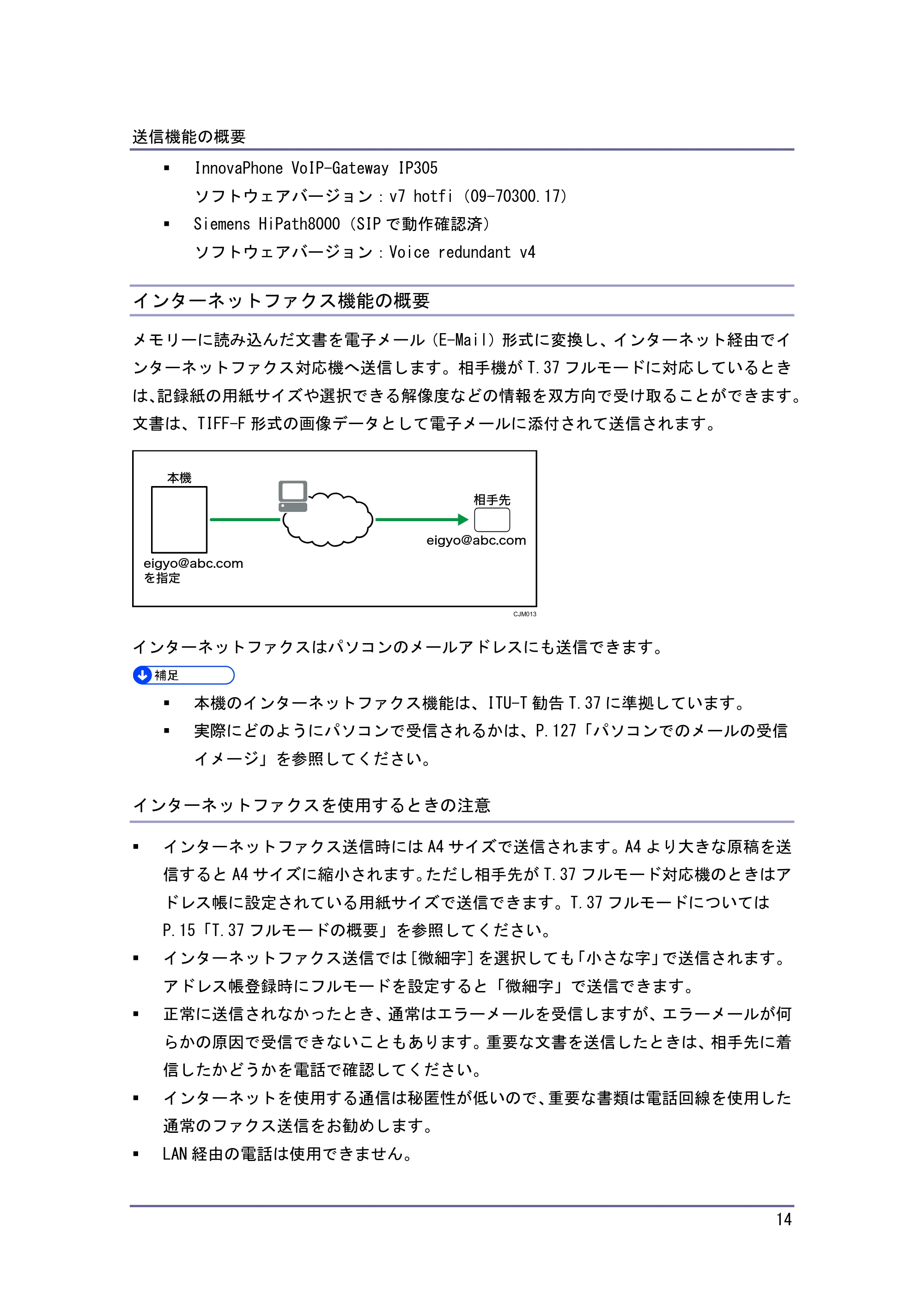 京セラ TASKalfa 4010w / TASKalfa 4011w / TASKalfa 4012w TASKalfa 4010w/4011w/4012w 使用説明書（ファクス） — インターネットファクス機能の概要 — 原本ページ — 14ページ
