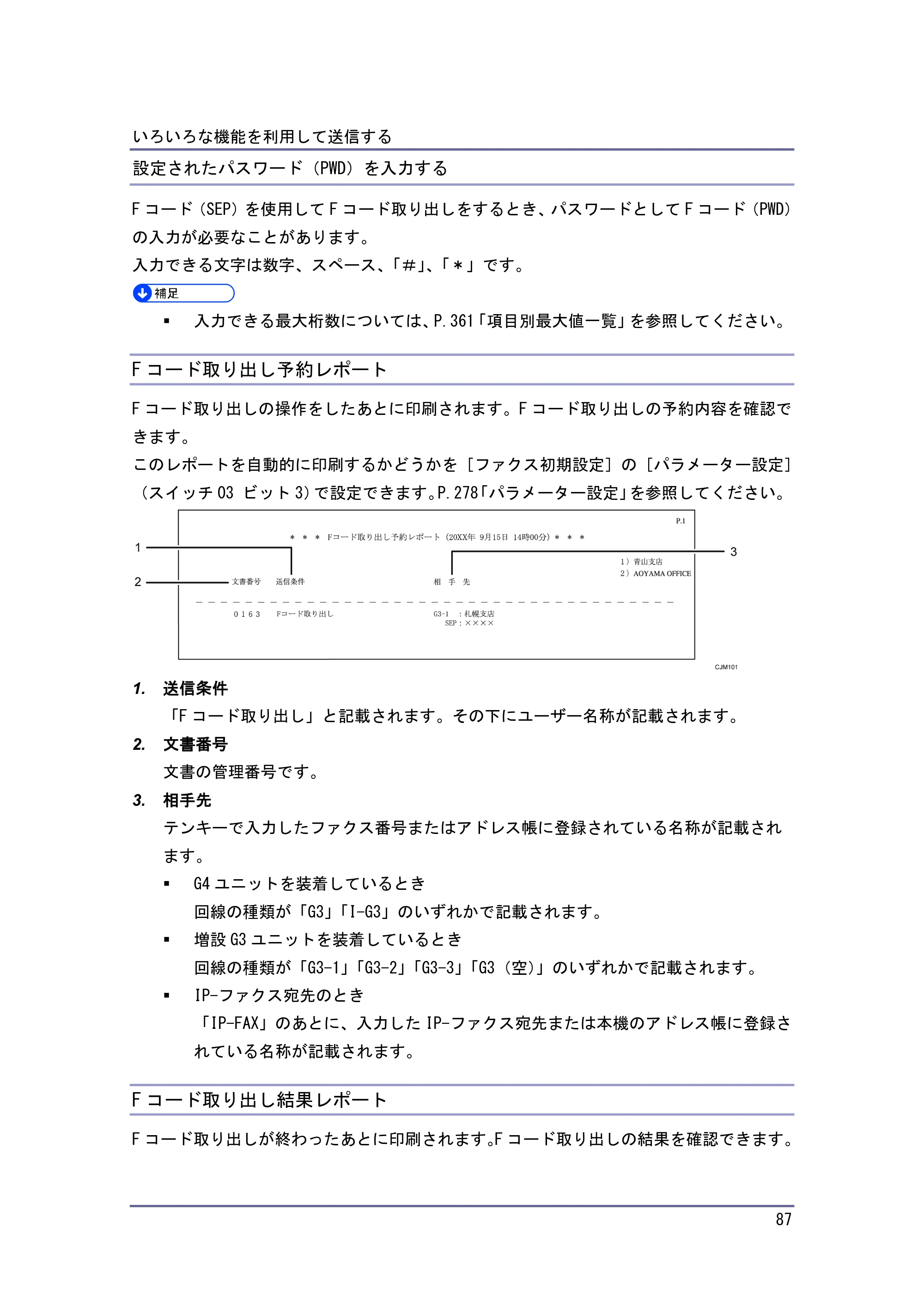 京セラ TASKalfa 4010w / TASKalfa 4011w / TASKalfa 4012w TASKalfa 4010w/4011w/4012w 使用説明書（ファクス） — 設定されたパスワード（PWD）を入力する — 原本ページ — 87ページ
