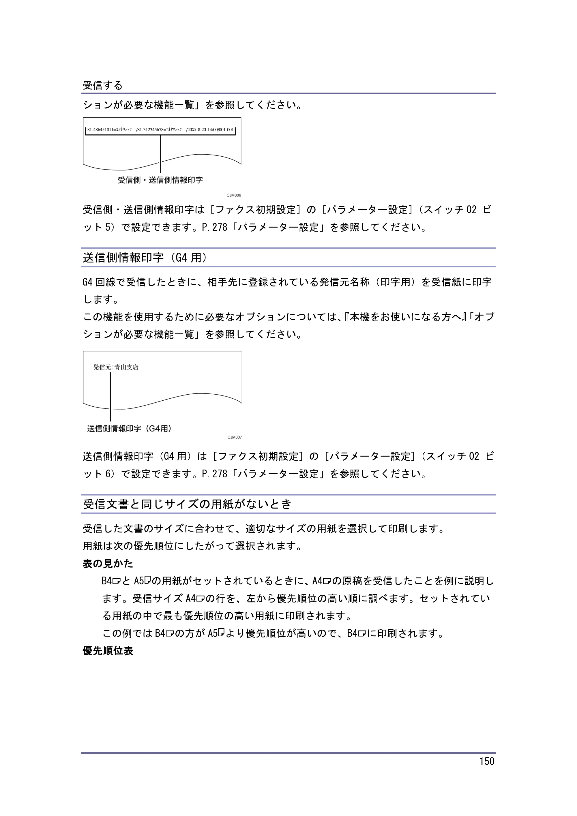 京セラ TASKalfa 4010w / TASKalfa 4011w / TASKalfa 4012w TASKalfa 4010w/4011w/4012w 使用説明書（ファクス） — 送信側情報印字（G4用） — 原本ページ — 150ページ