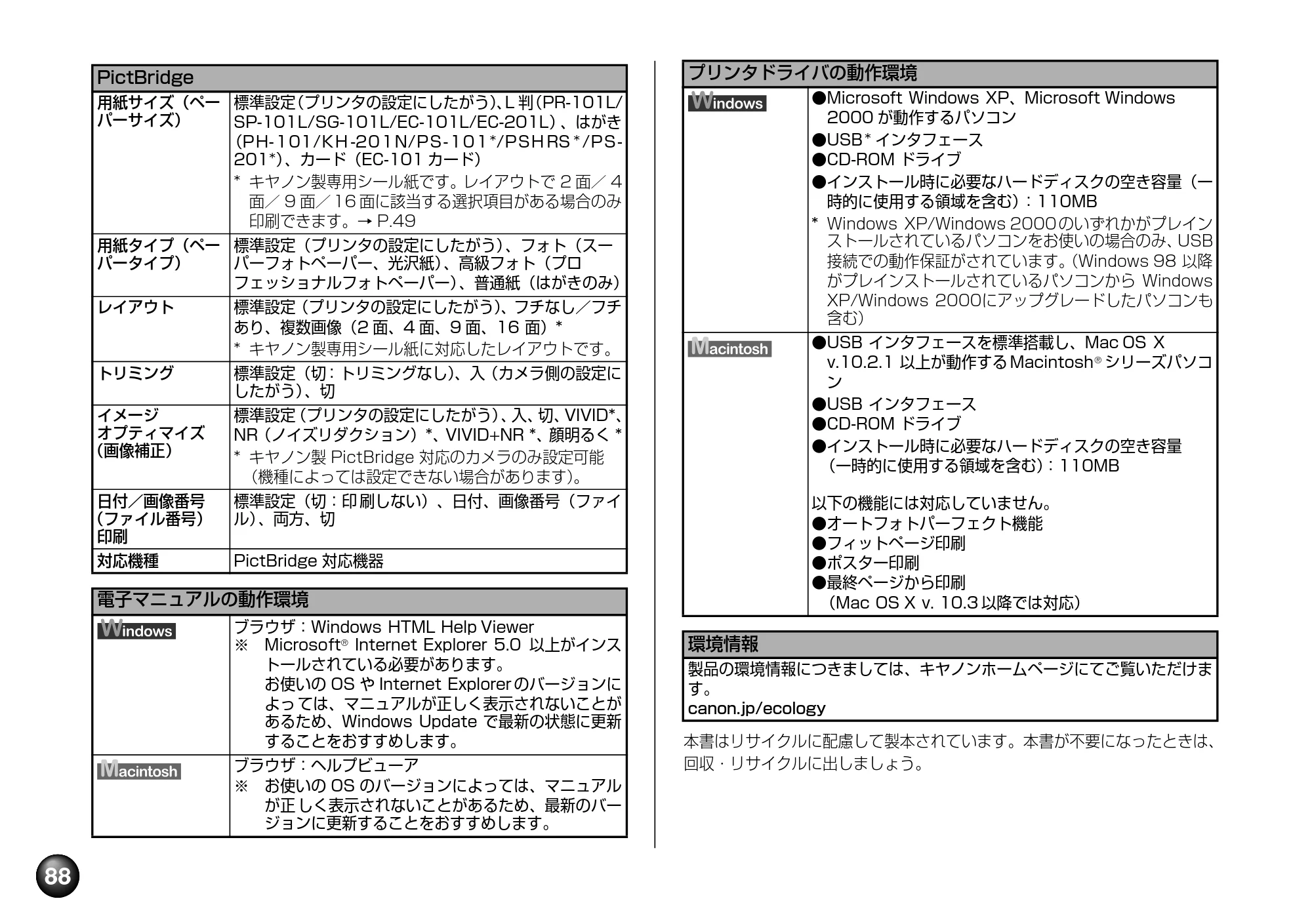 キヤノン SELPHY DS810 操作ガイド （PDF形式／9.64Mバイト） — 使用済みカートリッジ回収のお願い — 原本ページ — 90ページ