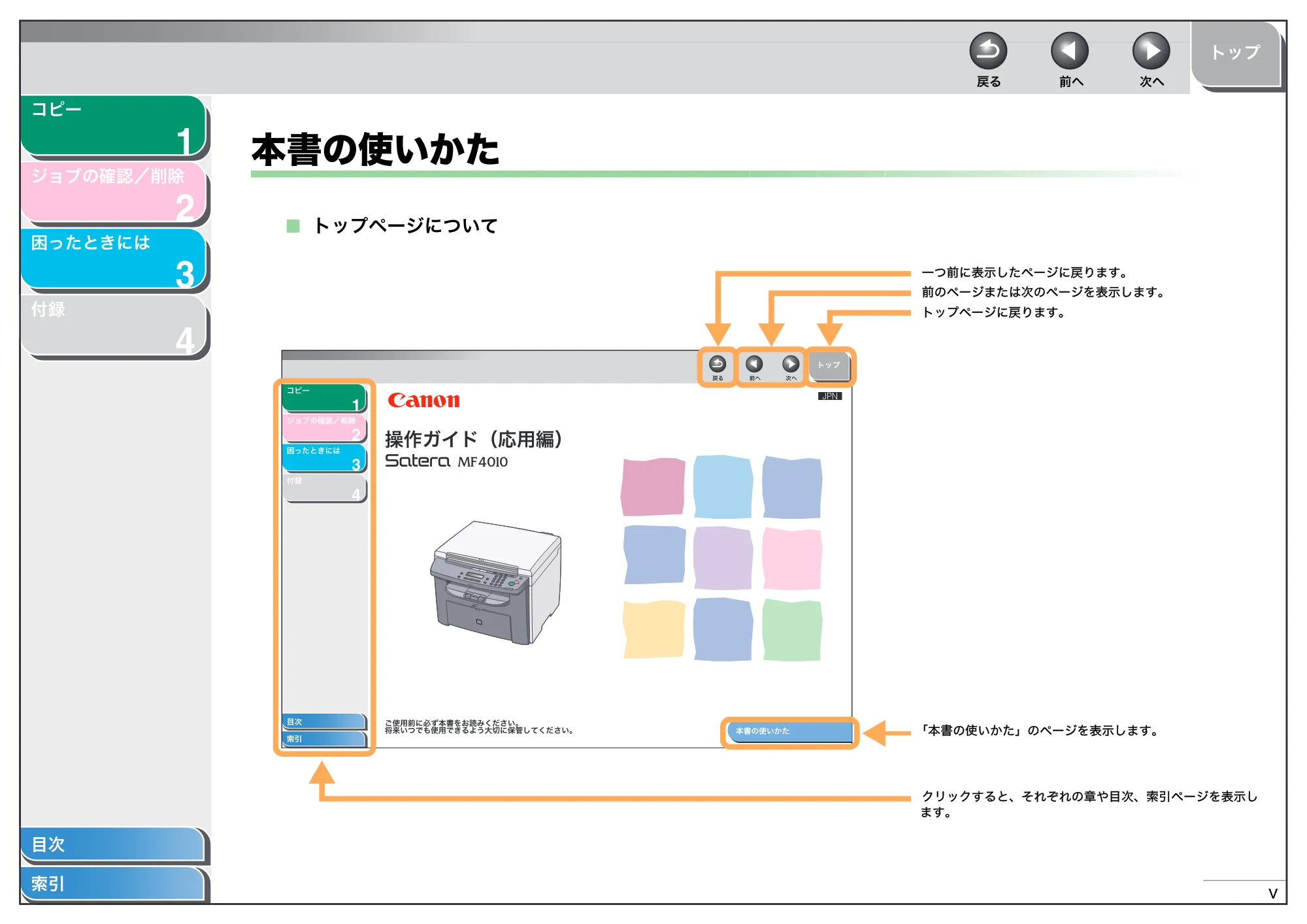 キヤノン MF4010 操作ガイド （応用編） （PDF形式／0.79Mバイト） — 本書の使いかた — 原本ページ — 6ページ