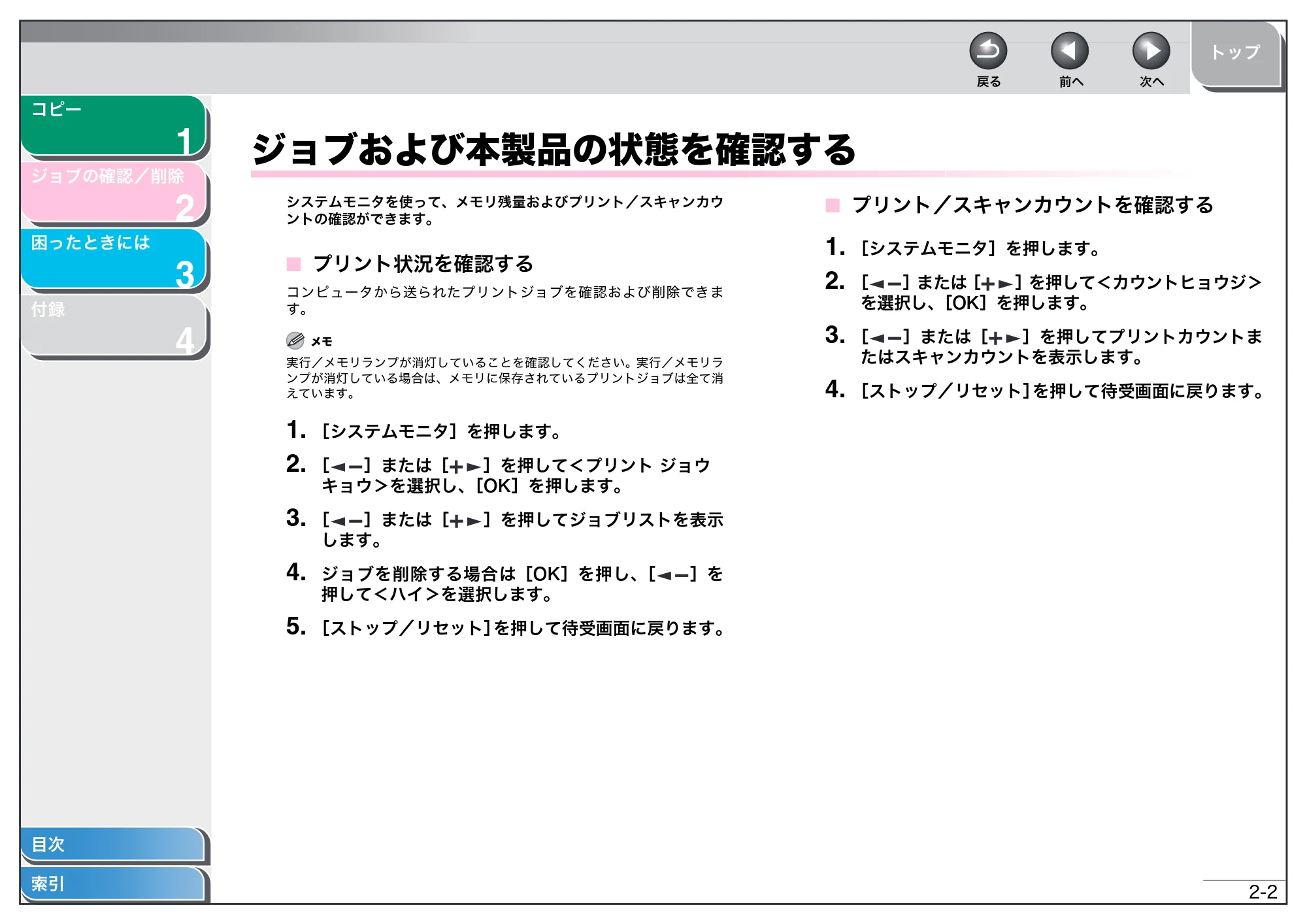 キヤノン MF4010 操作ガイド （応用編） （PDF形式／0.79Mバイト） — ジョブおよび本製品の状態を確認する — 原本ページ — 15ページ