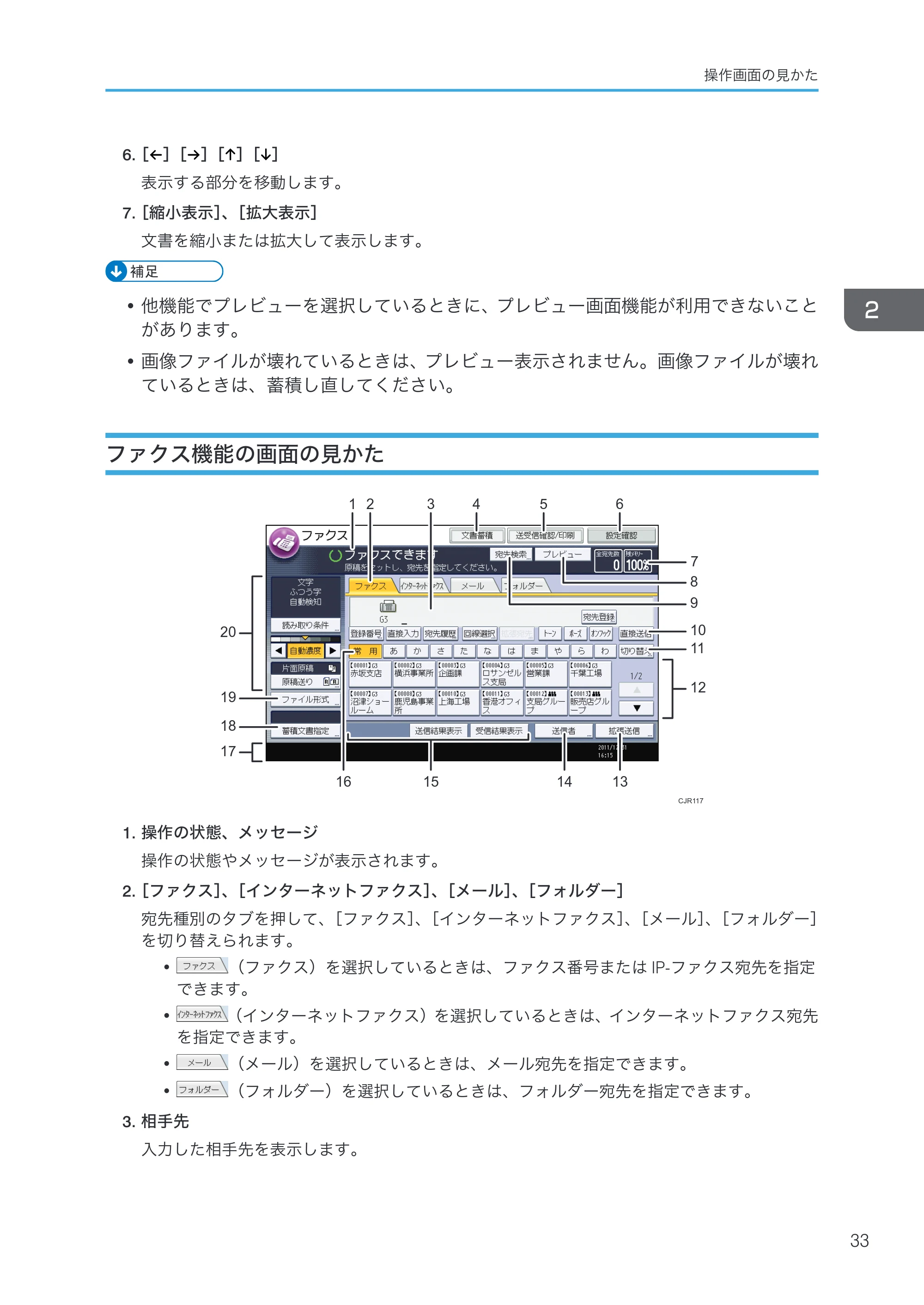 京セラ TASKalfa 4000w / TASKalfa 4001w TASKalfa 4000w/4001w 使用説明書 (本機のご利用にあたって) — ファクス機能の画面の見かた — 原本ページ — 35ページ