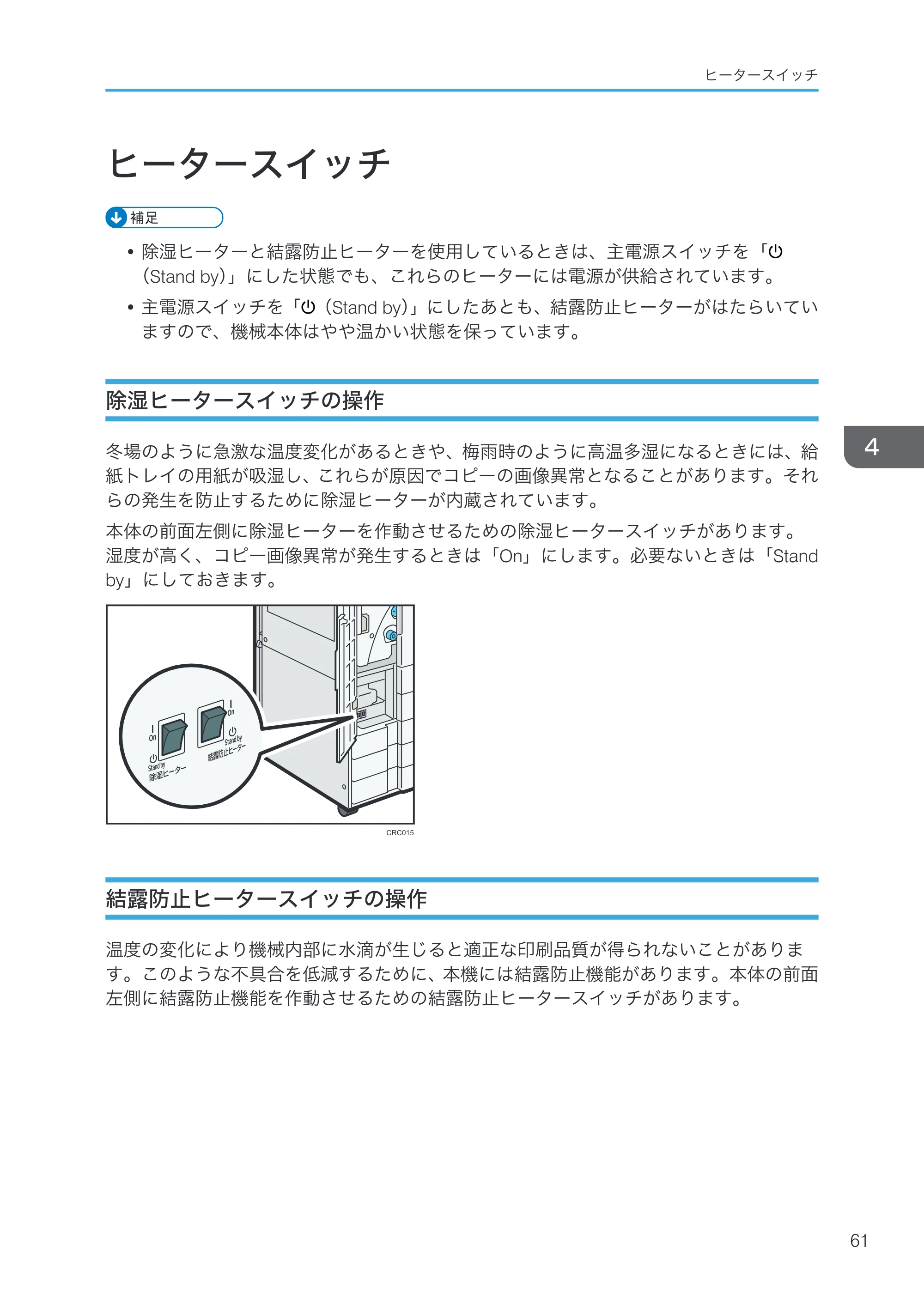 京セラ TASKalfa 4000w / TASKalfa 4001w TASKalfa 4000w/4001w 使用説明書 (本機のご利用にあたって) — ヒータースイッチ — 原本ページ — 63ページ