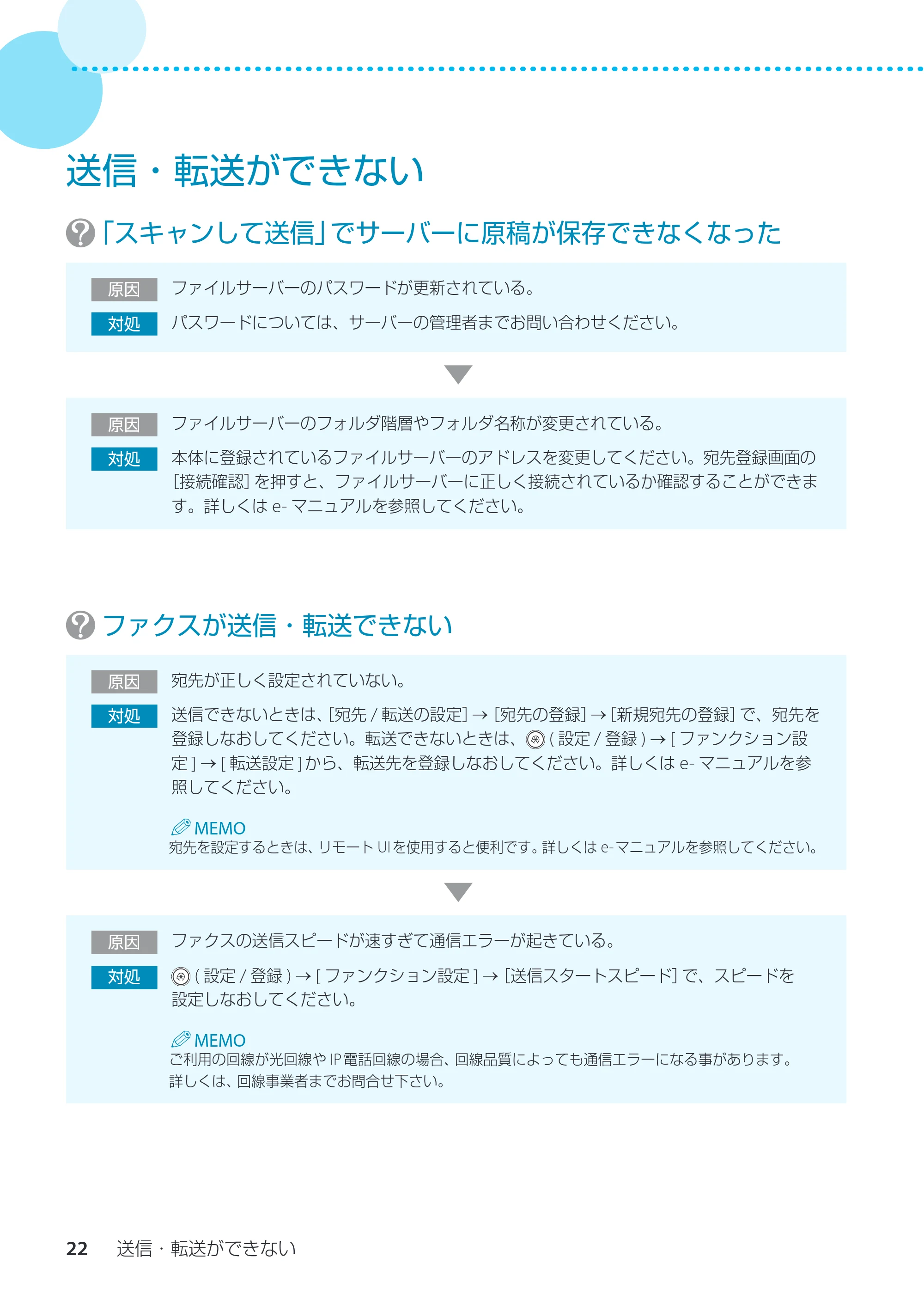 キヤノン imageRUNNER ADVANCE C3330F/C3330/C3320F/C3330F-RG サポートガイド 2015年5月19日更新（PDF：18.4MB） — 送信・転送ができない — 原本ページ — 22ページ