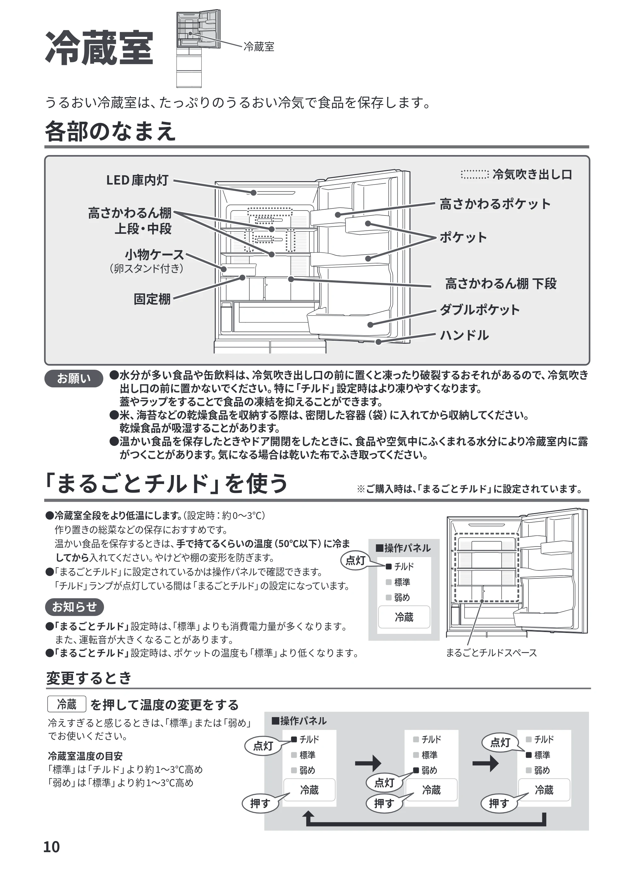日立 R-HWS47Y / R-HWS47YL 取扱説明書 — 冷蔵室 — 原本ページ — 10ページ
