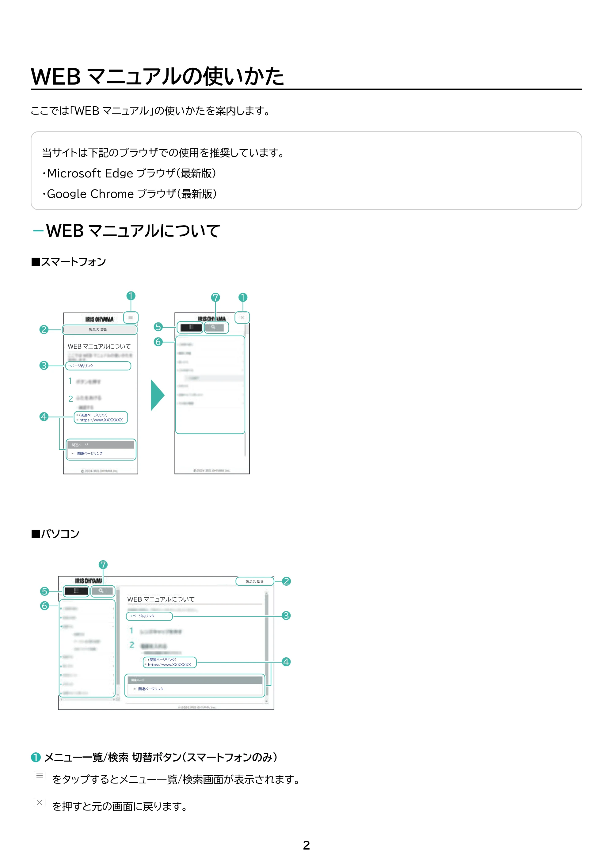 アイリスオーヤマ TE08F3W64-KV1H 取扱説明書 — 原本ページ — 2ページ
