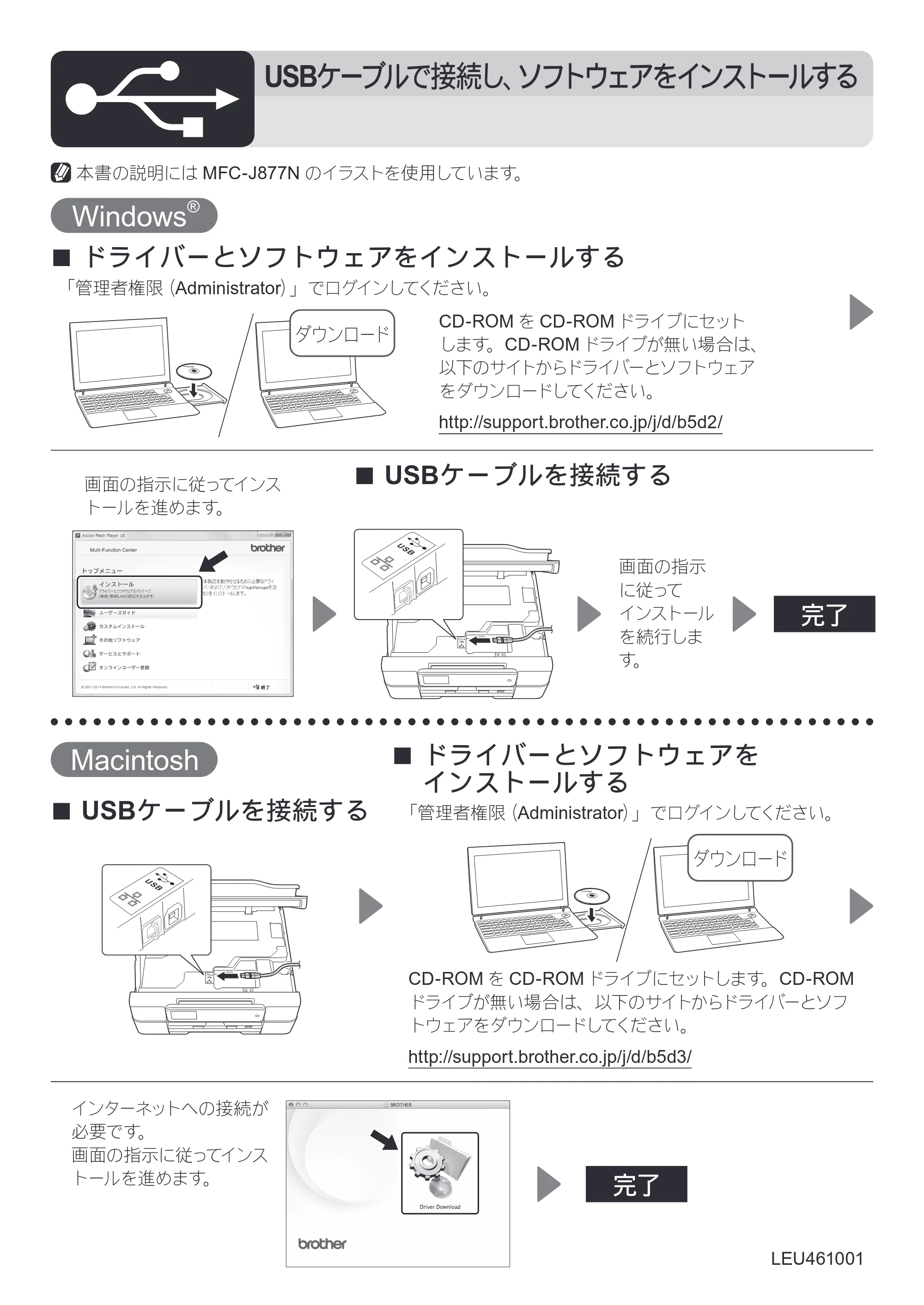 ブラザー MFC-J877N / MFC-J987DN / MFC-J987DWN USB/LAN接続シート — 原本ページ — 2ページ
