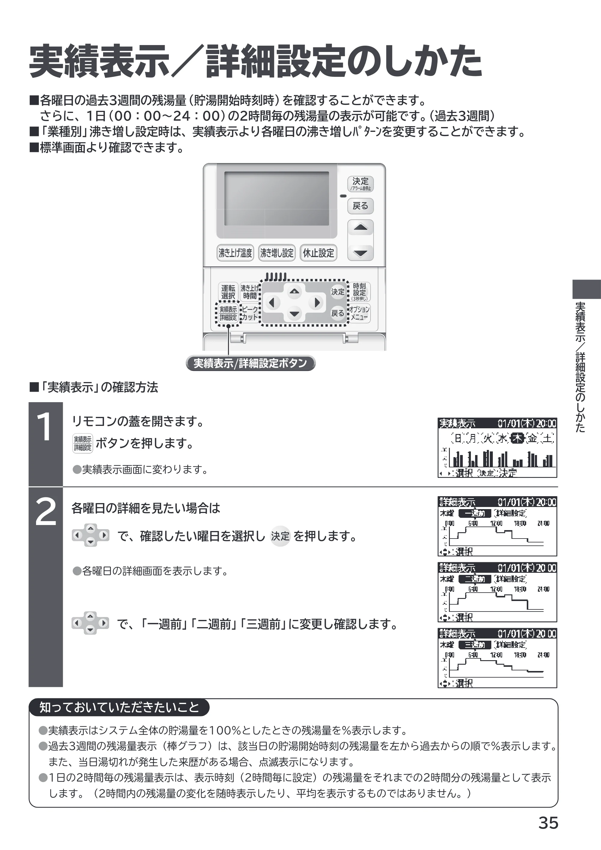 日立 RHK-1501EJS / RHK-1501EJKS 取扱説明書 — 実績表示／詳細設定のしかた — 原本ページ — 35ページ