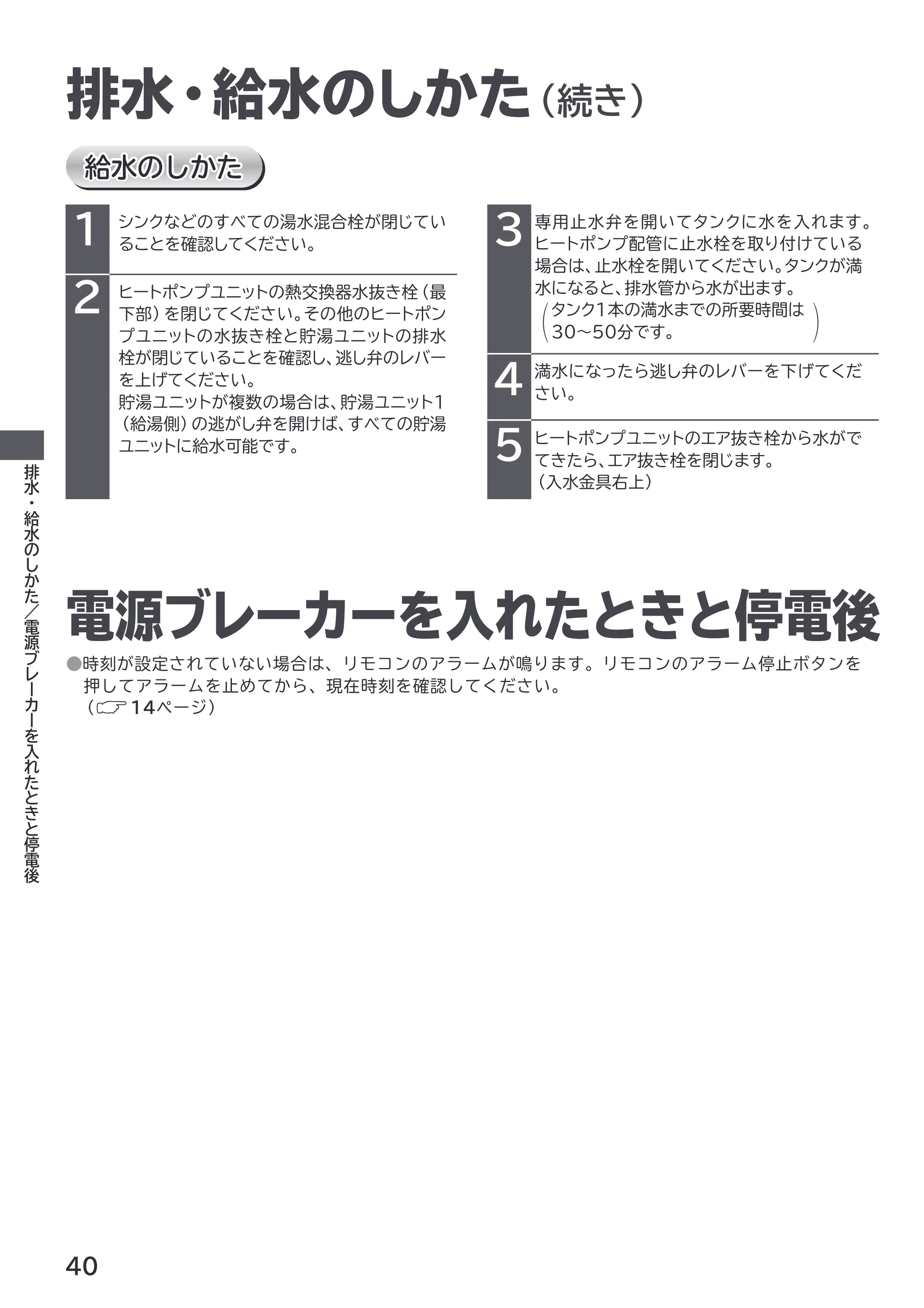 日立 RHK-1501EJS / RHK-1501EJKS 取扱説明書 — 電源ブレーカーを入れたときと停電後 — 原本ページ — 40ページ