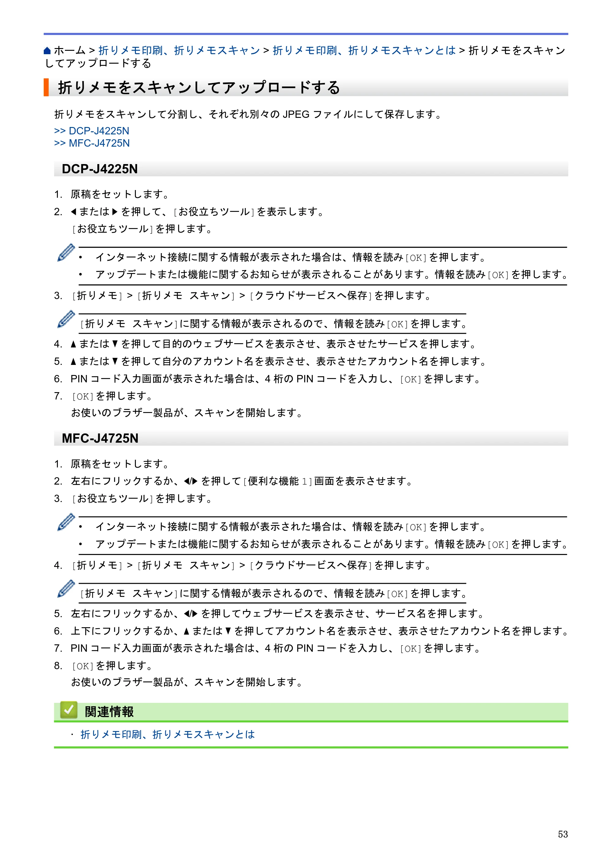 ブラザー DCP-J4225N / MFC-J4725N クラウド接続ガイド — 折りメモをスキャンしてアップロードする — 原本ページ — 58ページ