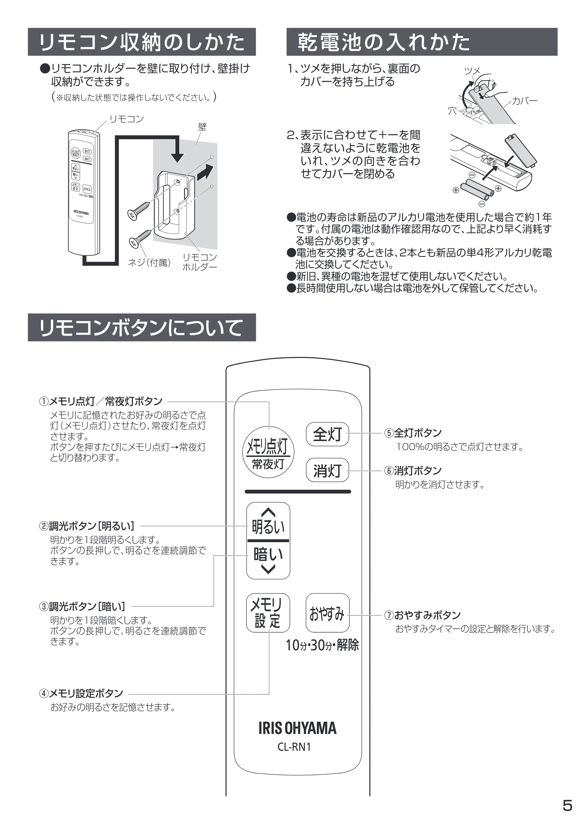 アイリスオーヤマ CL8D-4 取扱説明書 — 原本ページ — 5ページ