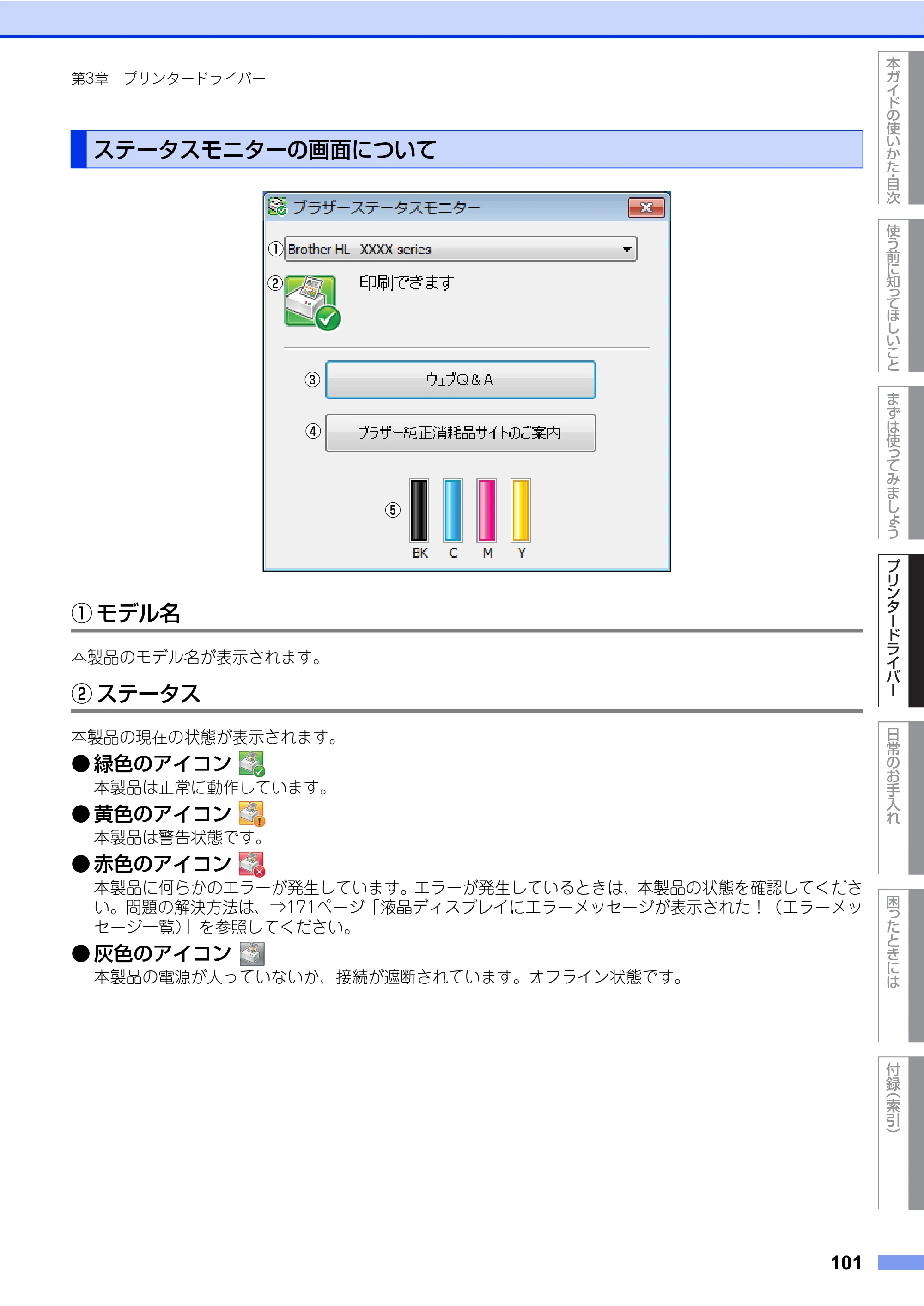 ブラザー HL-L8250CDN / HL-L8350CDW ユーザーズガイド — ステータスモニターの画面について — 原本ページ — 101ページ