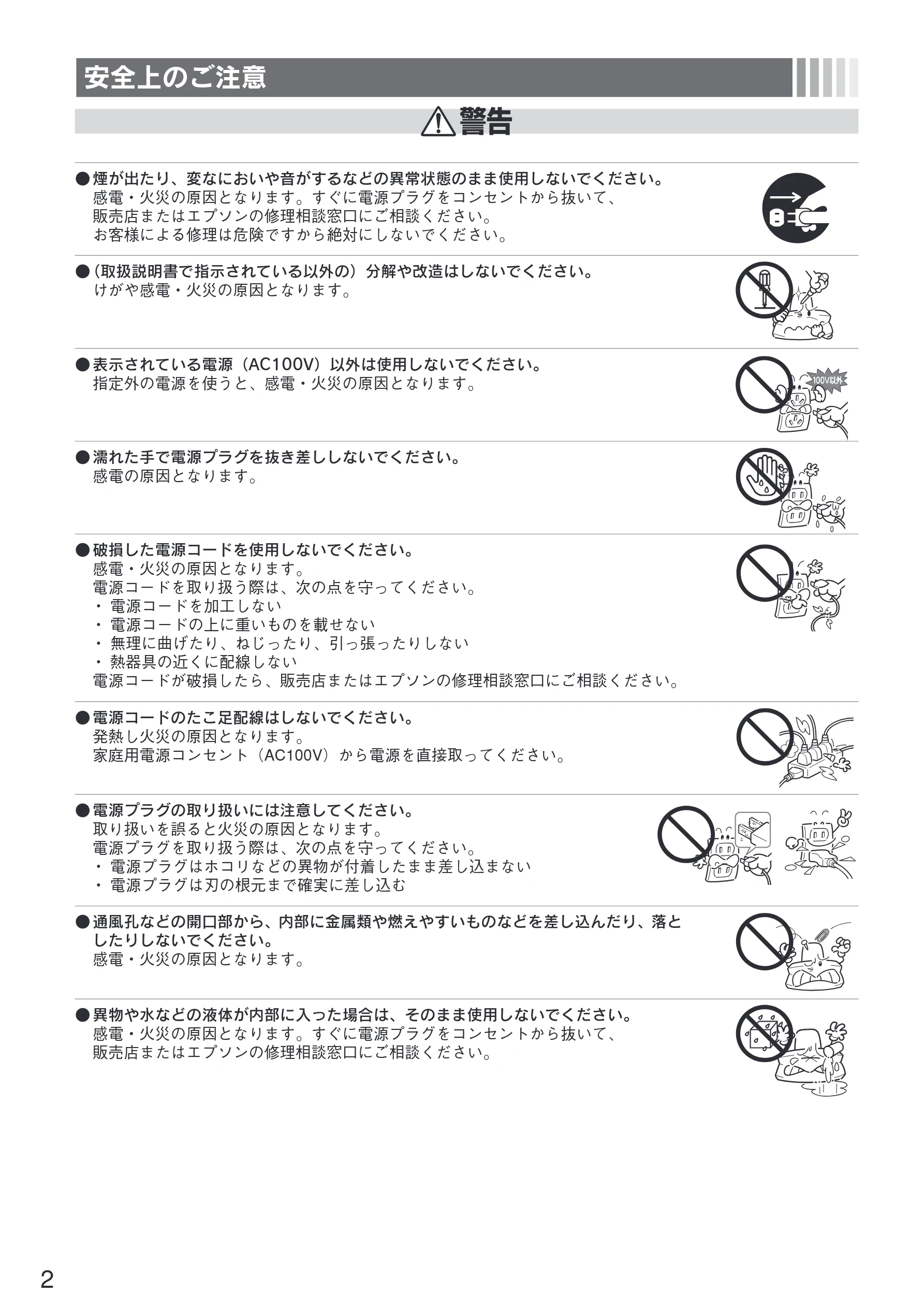 エプソン CL-750 スタートアップガイド — 安全上のご注意 — 図版 4-1 — 4ページ