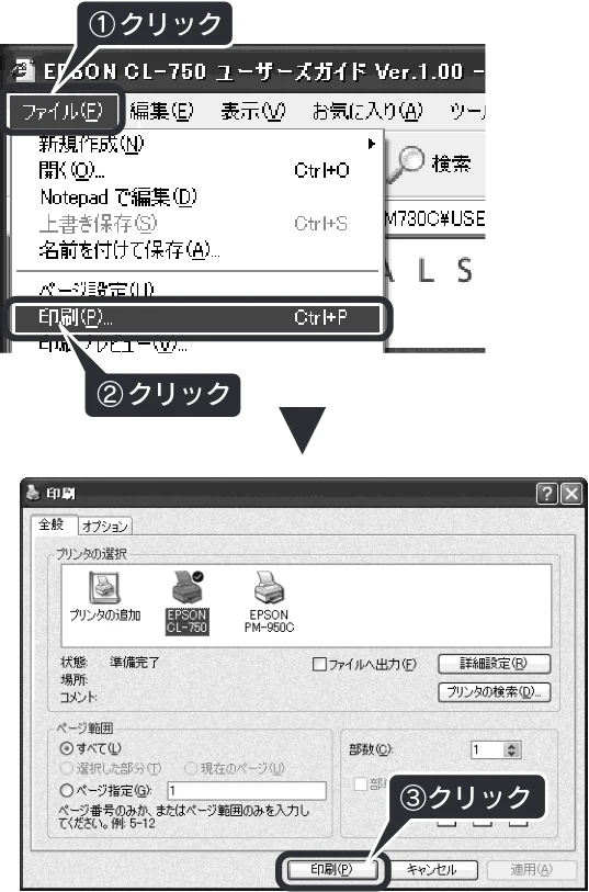 エプソン CL-750 スタートアップガイド — 印刷を実行します。 — 図版 23-1 — 23ページ