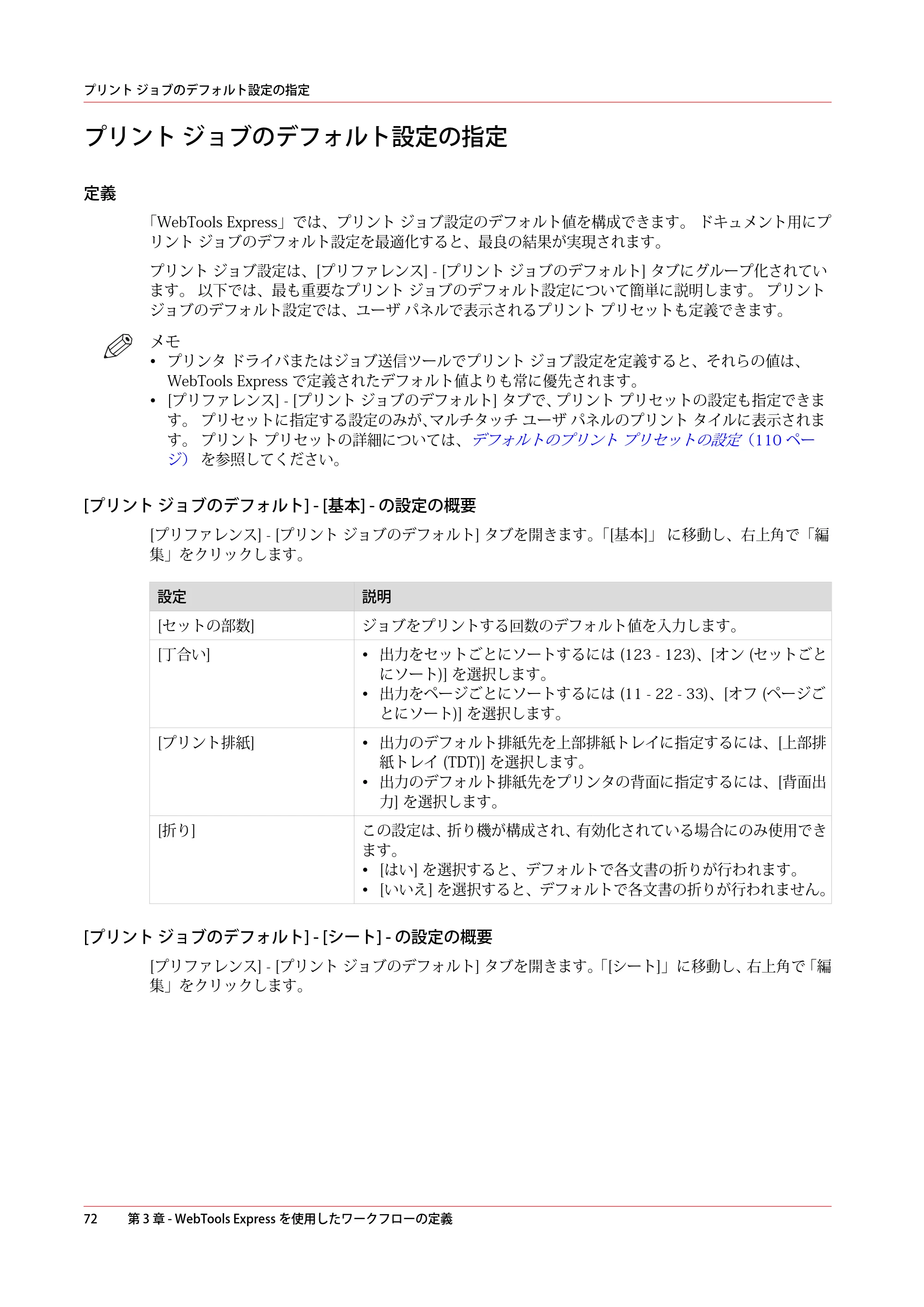 キヤノン plotWAVE T75 操作ガイド 2025年2月14日掲載 （PDF形式／18.05Mバイト） — プリント ジョブのデフォルト設定の指定 — 原本ページ — 72ページ