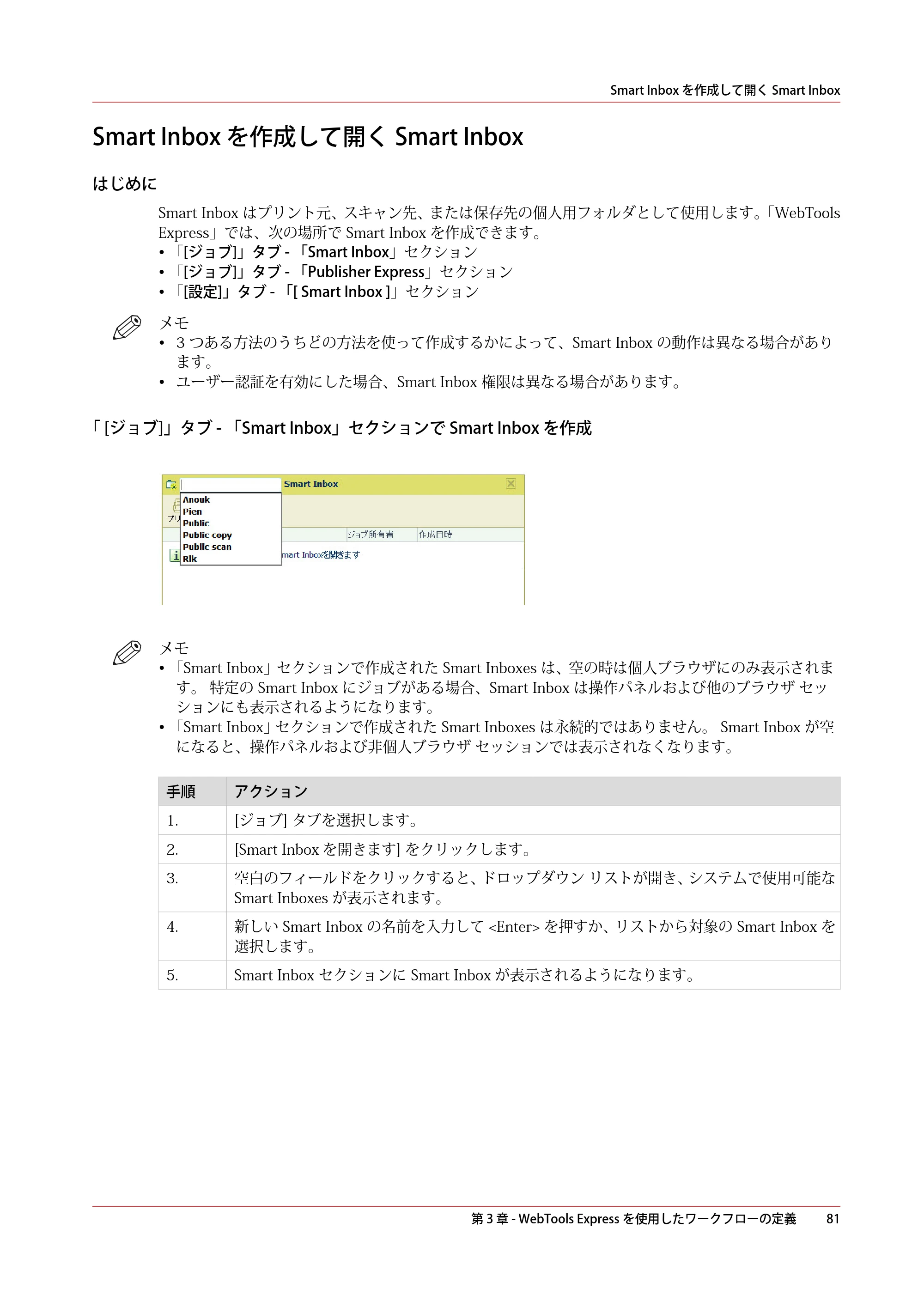 キヤノン plotWAVE T75 操作ガイド 2025年2月14日掲載 （PDF形式／18.05Mバイト） — Smart Inbox を作成して開くSmart Inbox — 原本ページ — 81ページ