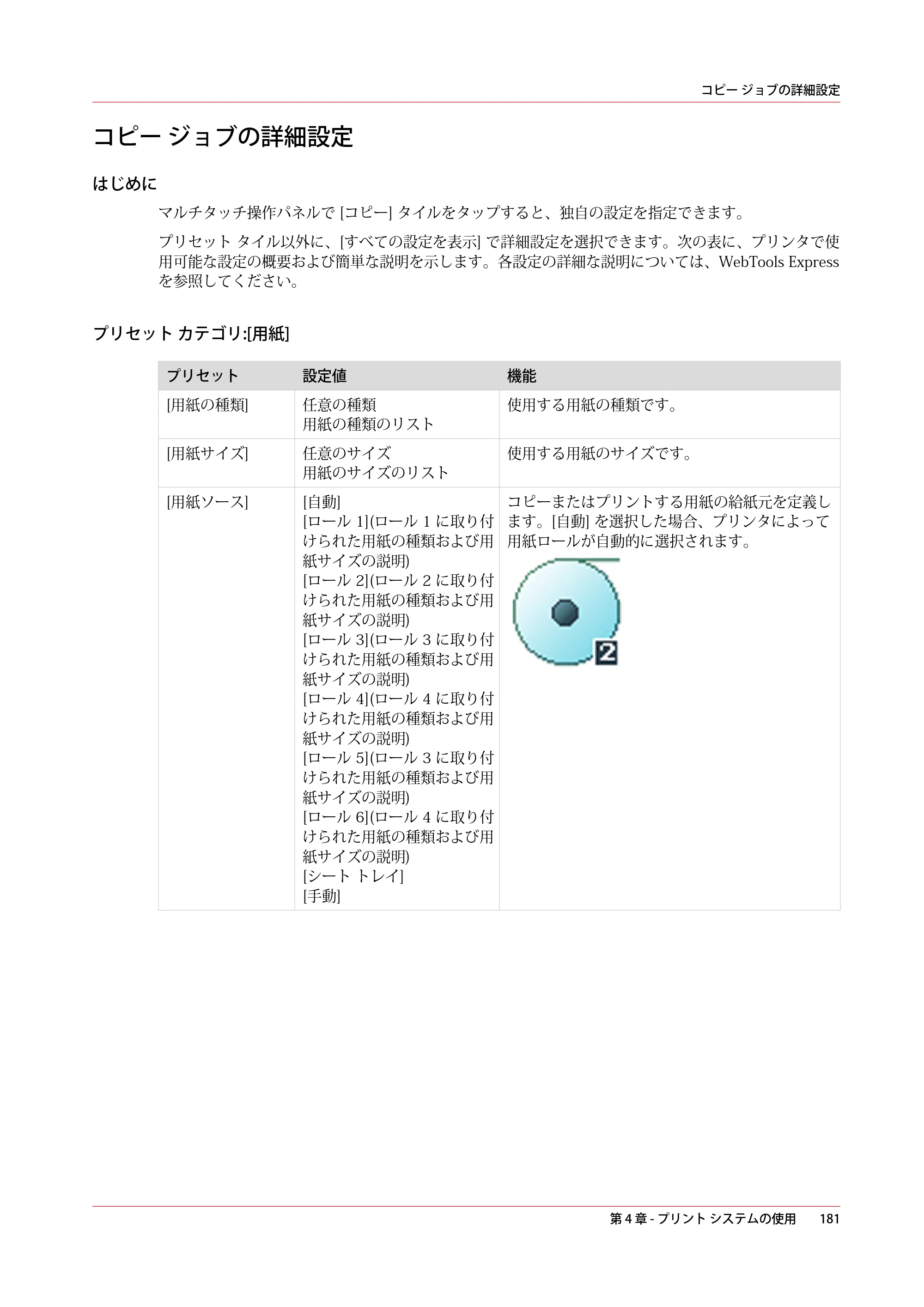 キヤノン plotWAVE T75 操作ガイド 2025年2月14日掲載 （PDF形式／18.05Mバイト） — コピー ジョブの詳細設定 — 原本ページ — 181ページ