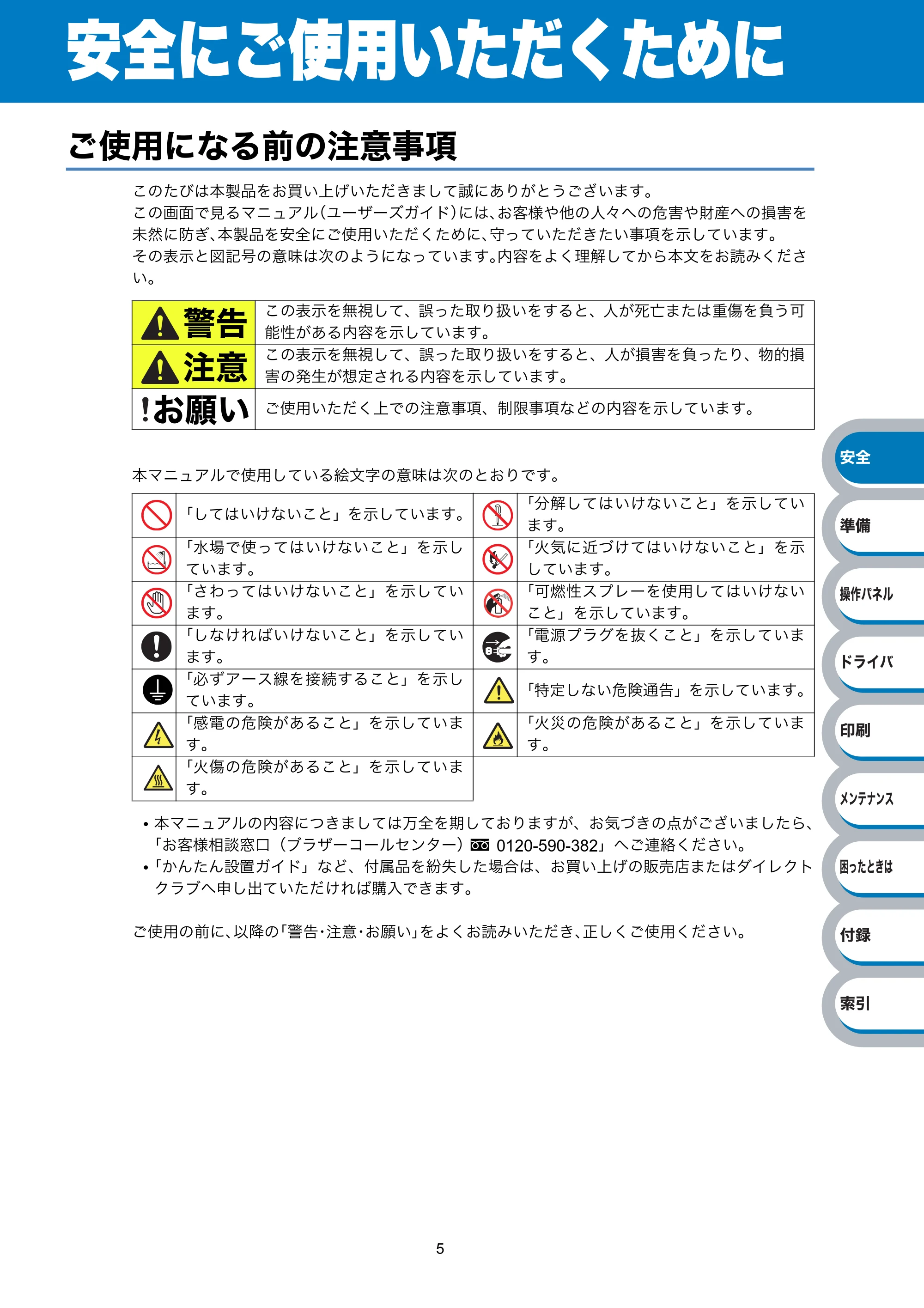 ブラザー HL-2140 / HL-2170W 取扱説明書（本体） — 安全にご使用いただくために — 原本ページ — 5ページ
