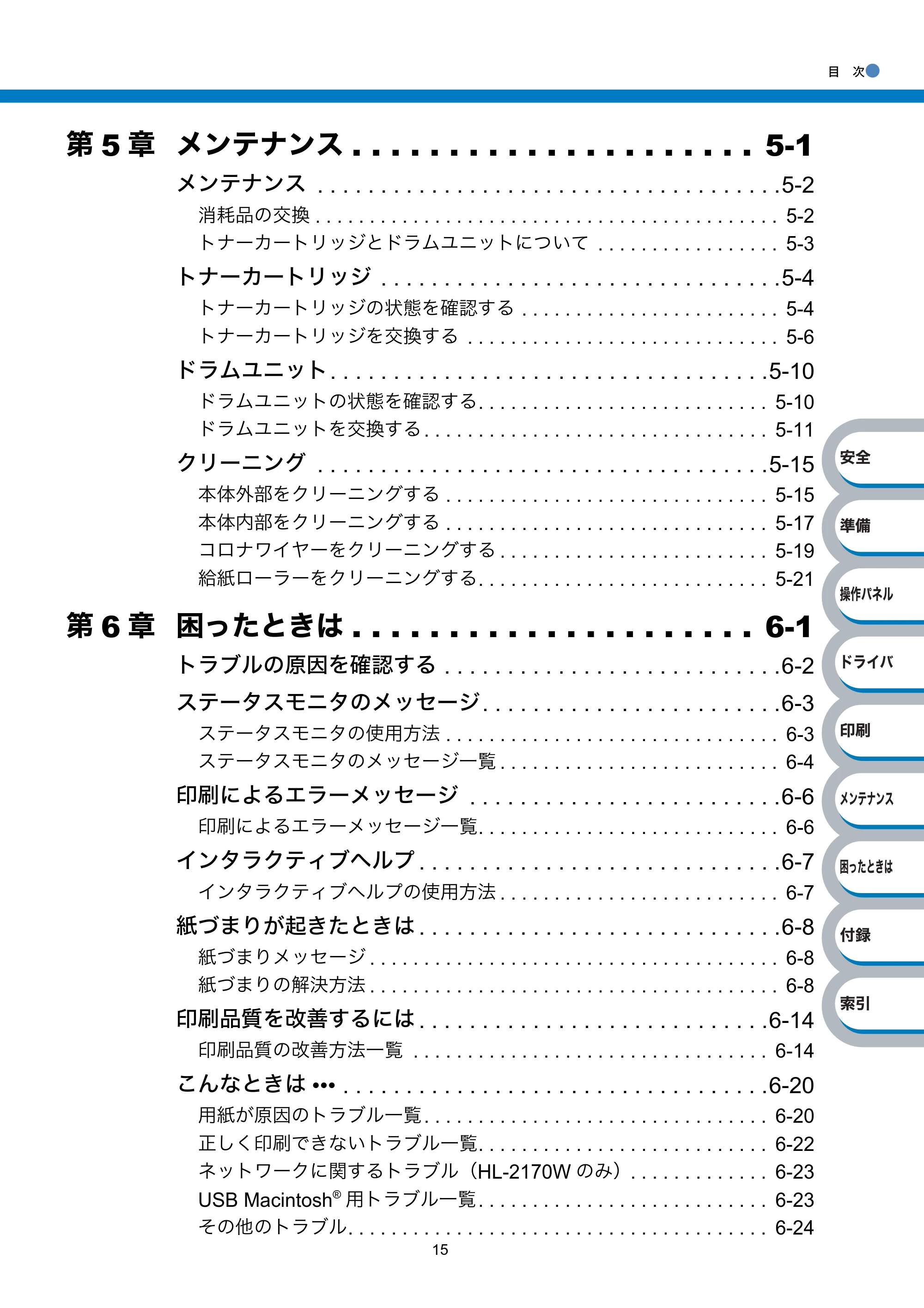 ブラザー HL-2140 / HL-2170W 取扱説明書（本体） — 原本ページ — 15ページ
