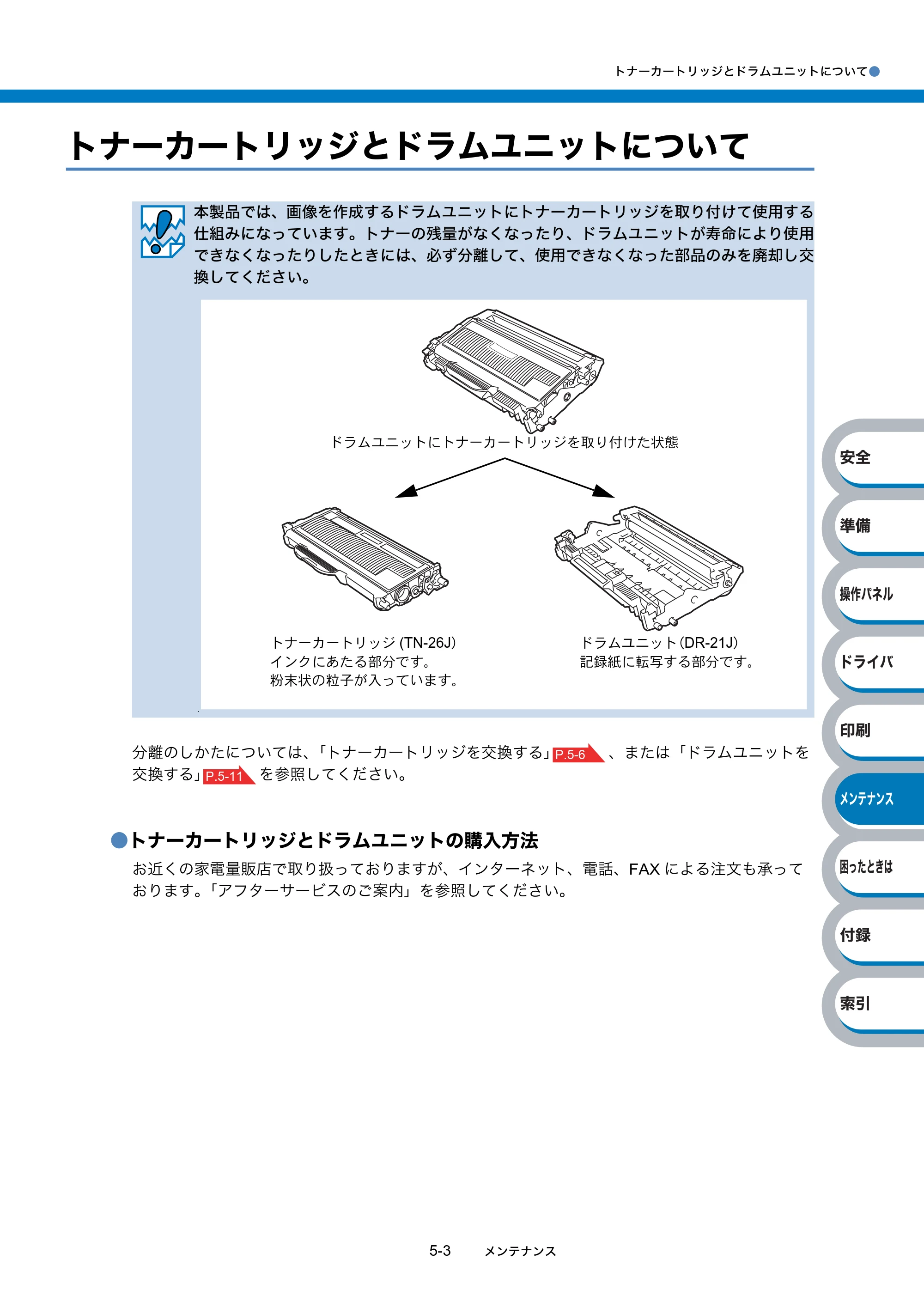 ブラザー HL-2140 / HL-2170W 取扱説明書（本体） — トナーカートリッジとドラムユニットについて — 原本ページ — 117ページ