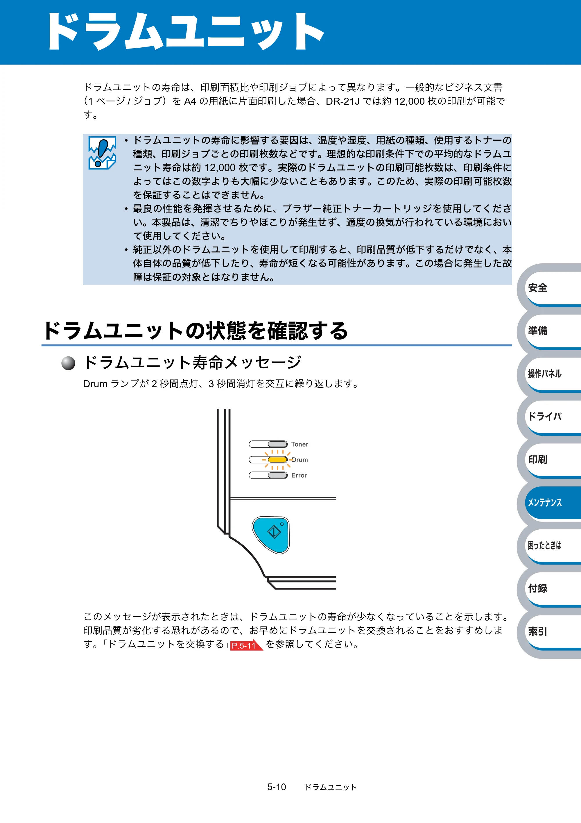 ブラザー HL-2140 / HL-2170W 取扱説明書（本体） — ドラムユニット — 原本ページ — 124ページ
