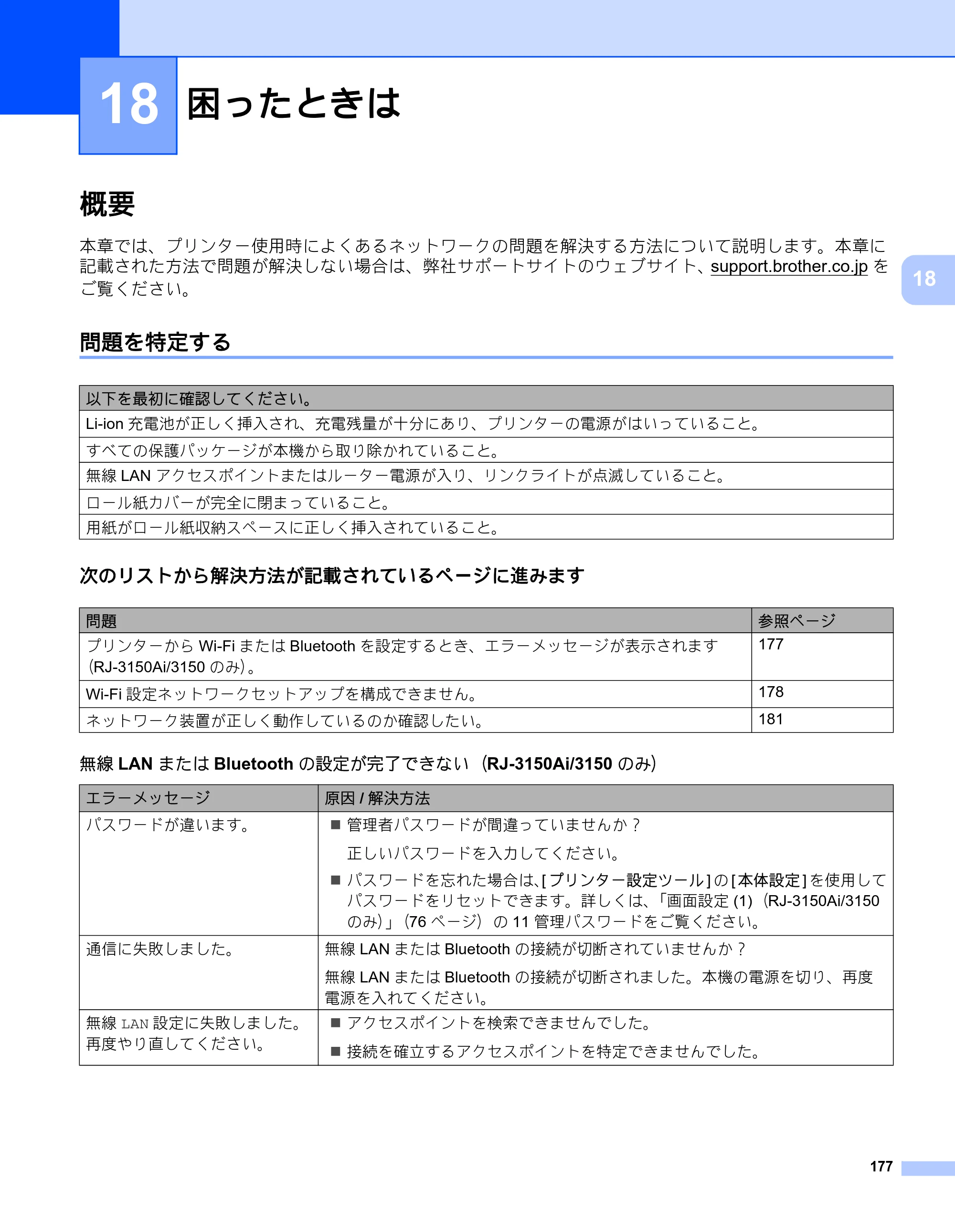 ブラザー RJ-3050 / RJ-3050Ai / RJ-3150 オンラインユーザーズガイド (PDF) — 18 困ったときは — 原本ページ — 186ページ