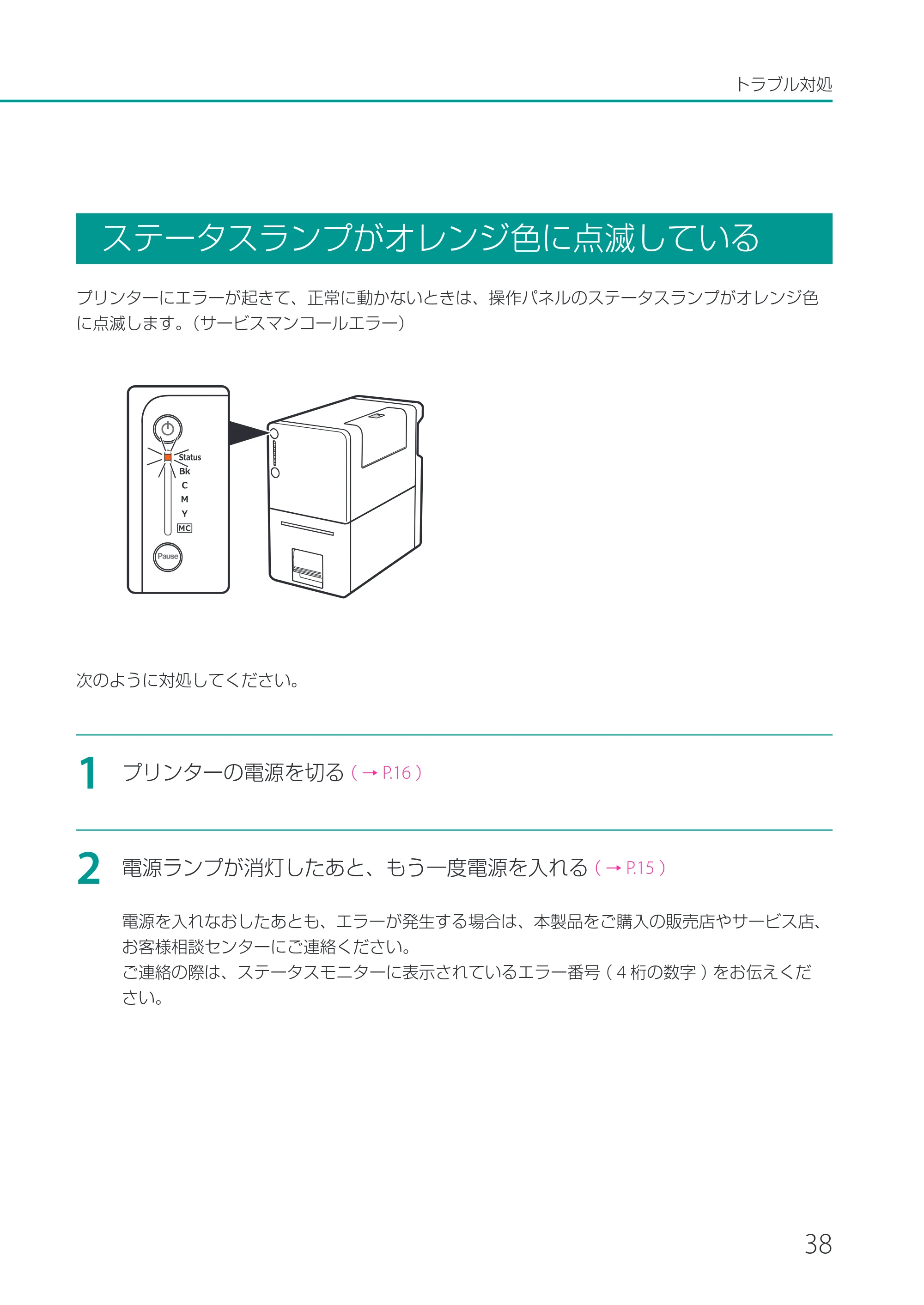 キヤノン LX-P1500 LX-P1500 基本操作ガイド 2024年8月1日更新(PDF:8.68MB) — ステータスランプがオレンジ色に点滅している — 原本ページ — 41ページ