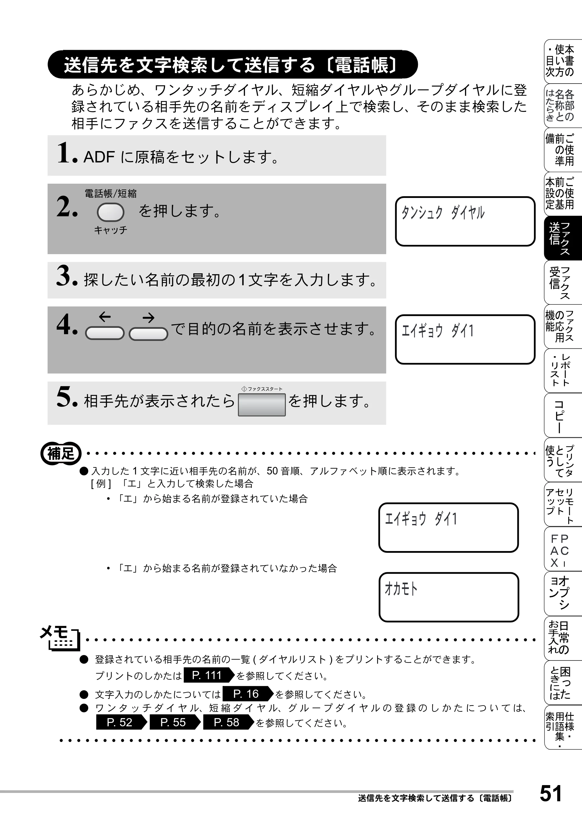 ブラザー MFC-8500J 取扱説明書（本体） — 送信先を文字検索して送信する〔電話帳〕 — 原本ページ — 75ページ