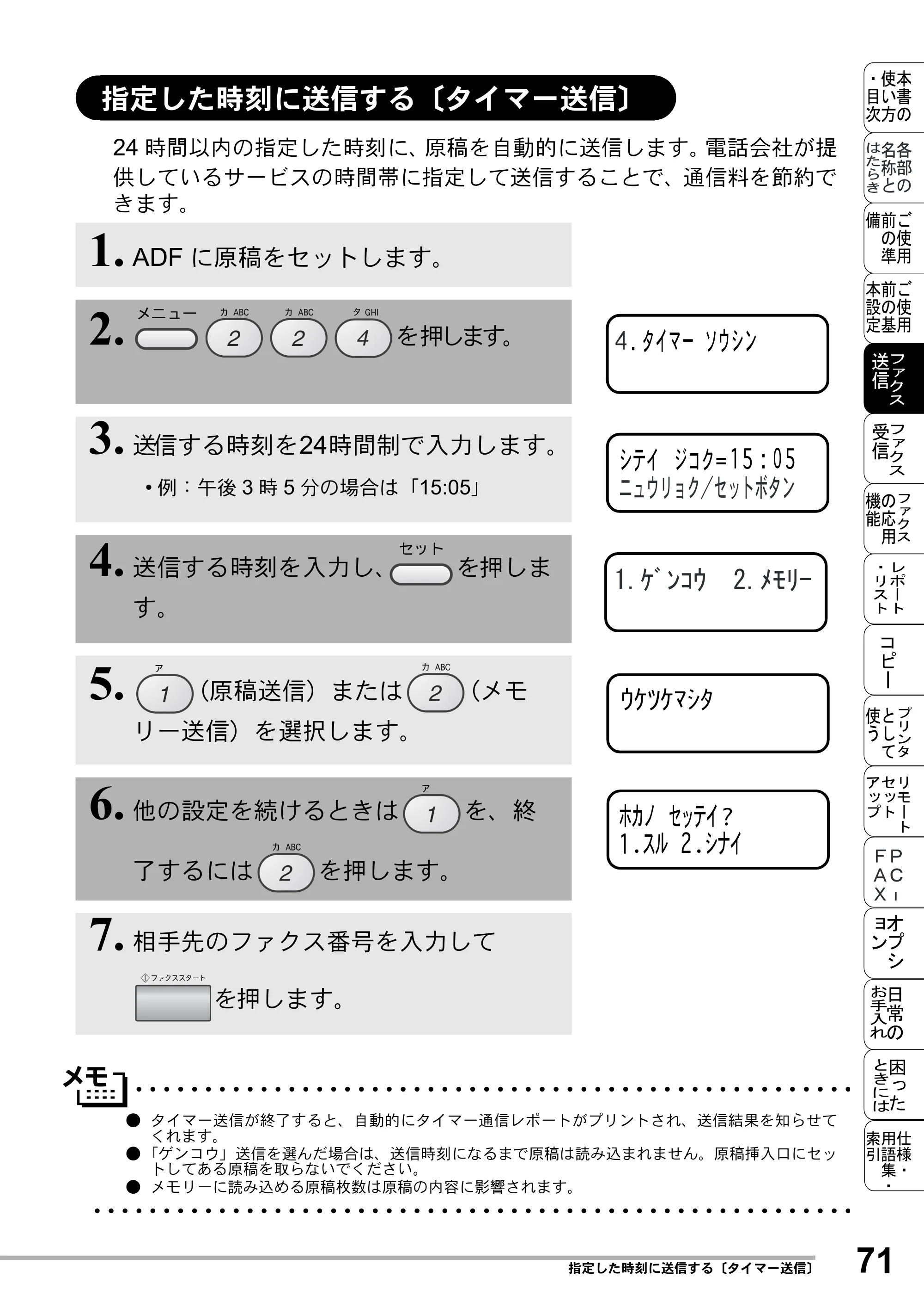 ブラザー MFC-8500J 取扱説明書（本体） — 指定した時刻に送信する〔タイマー送信〕 — 原本ページ — 95ページ
