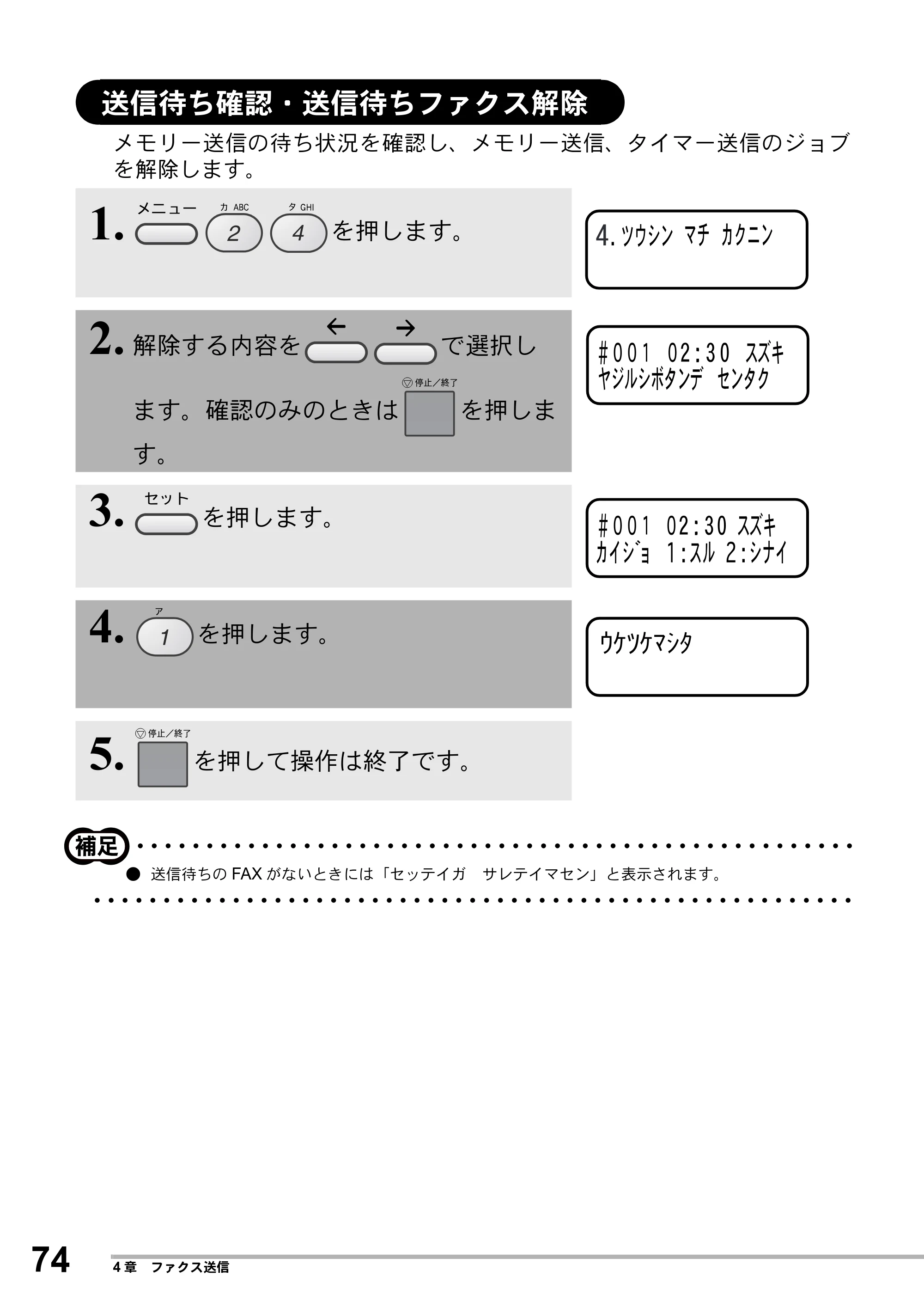 ブラザー MFC-8500J 取扱説明書（本体） — 送信待ち確認・送信待ちファクス解除 — 原本ページ — 98ページ