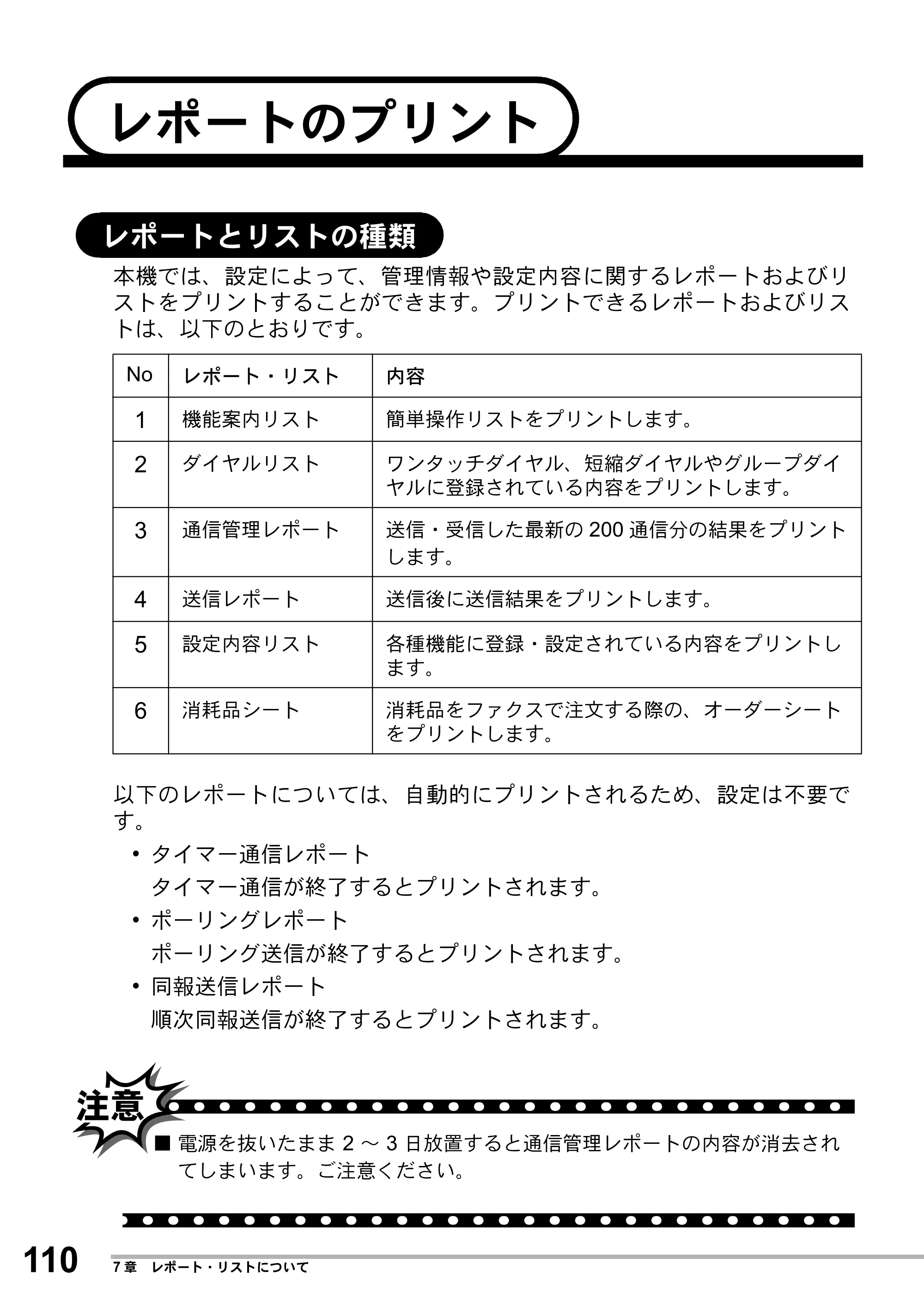 ブラザー MFC-8500J 取扱説明書（本体） — レポートのプリント — 原本ページ — 134ページ