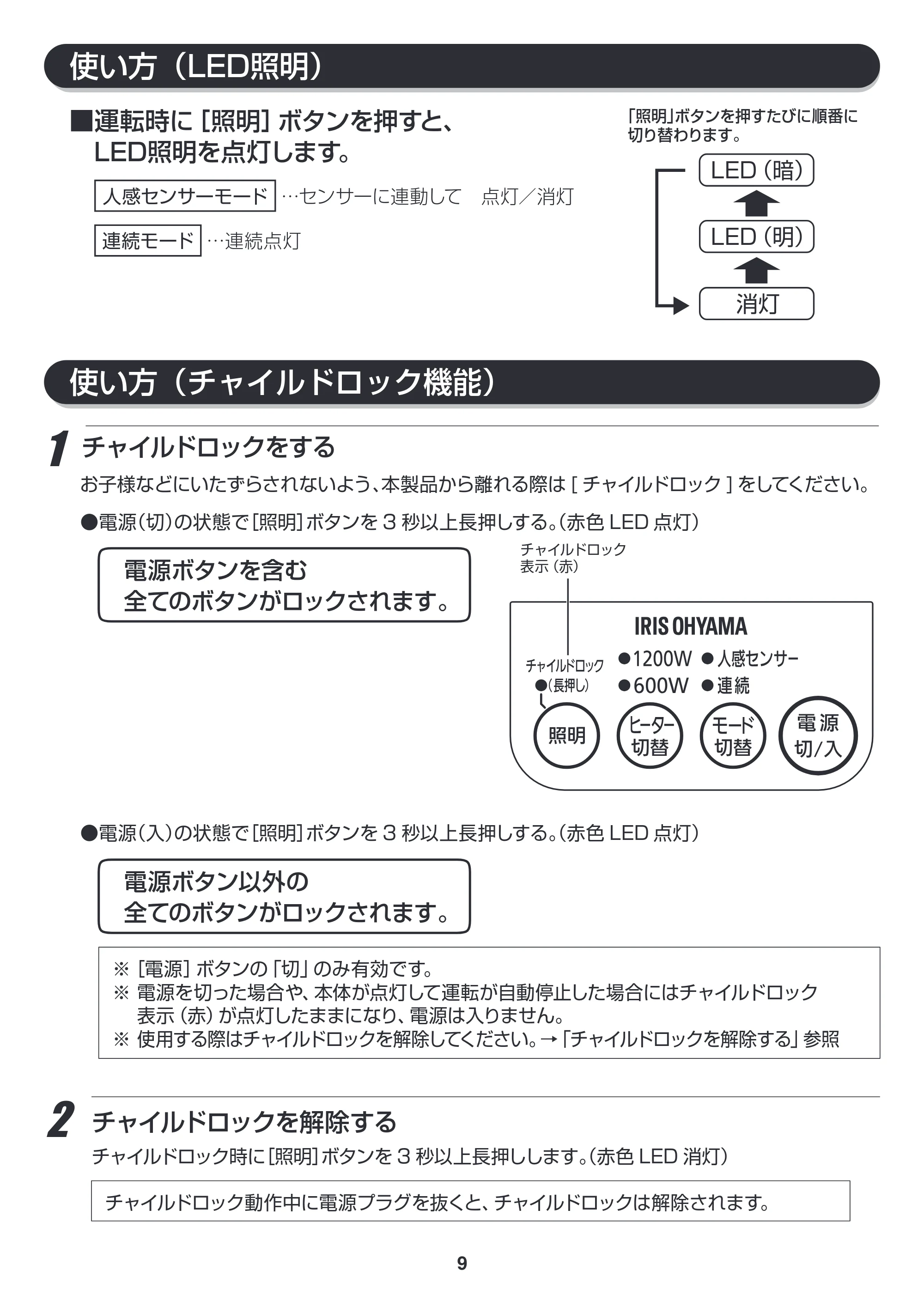 アイリスオーヤマ JCH-12DL 取扱説明書 — 原本ページ — 9ページ
