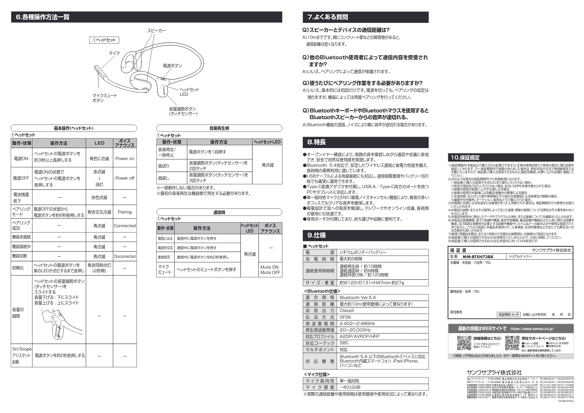 サンワサプライ MM-BTSH73BK 取扱説明書 — 原本ページ — 2ページ