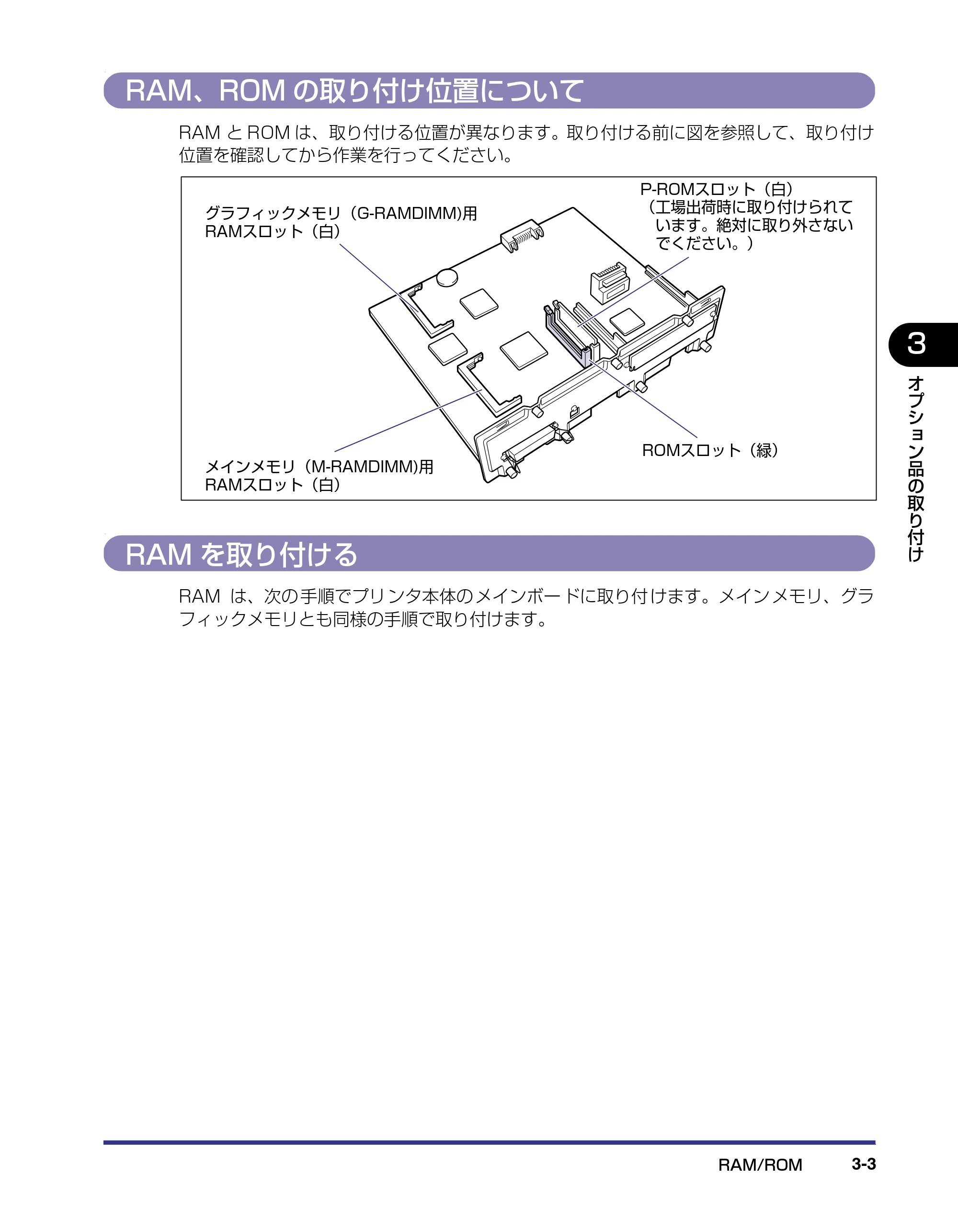 キヤノン LBP-2510 設置ガイド （PDF形式／3.44Mバイト） — RAM、ROMの取り付け位置について — 原本ページ — 83ページ
