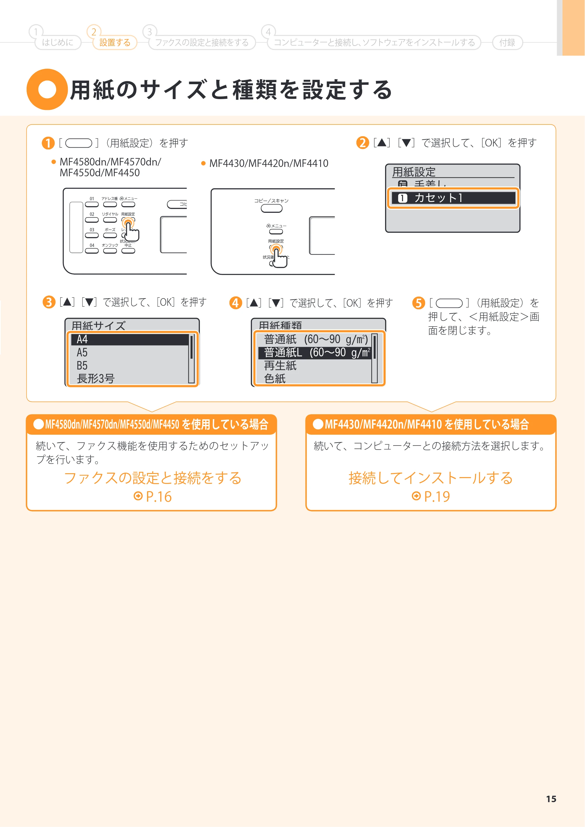 キヤノン MF4580dn/MF4570dn/MF4550d/MF4450/MF4430/MF4420n/MF4410 スタートアップガイド 2012年3月16日更新(PDF:21.6MB) — 原本ページ — 15ページ