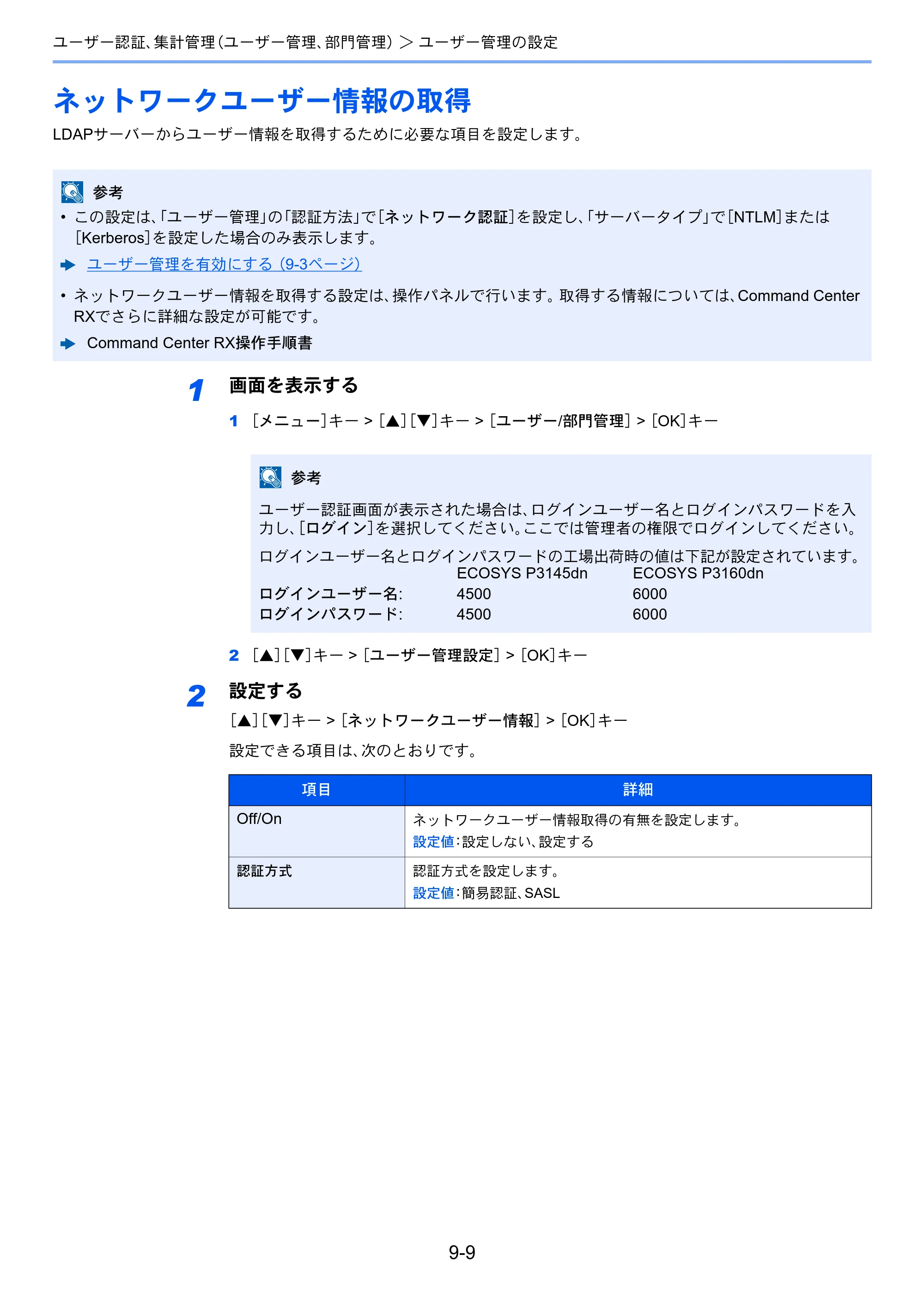 京セラ ECOSYS P3145dn / ECOSYS P3160dn ECOSYS P3160dn/P3145dn 使用説明書 — ネットワークユーザー情報の取得 — 原本ページ — 196ページ