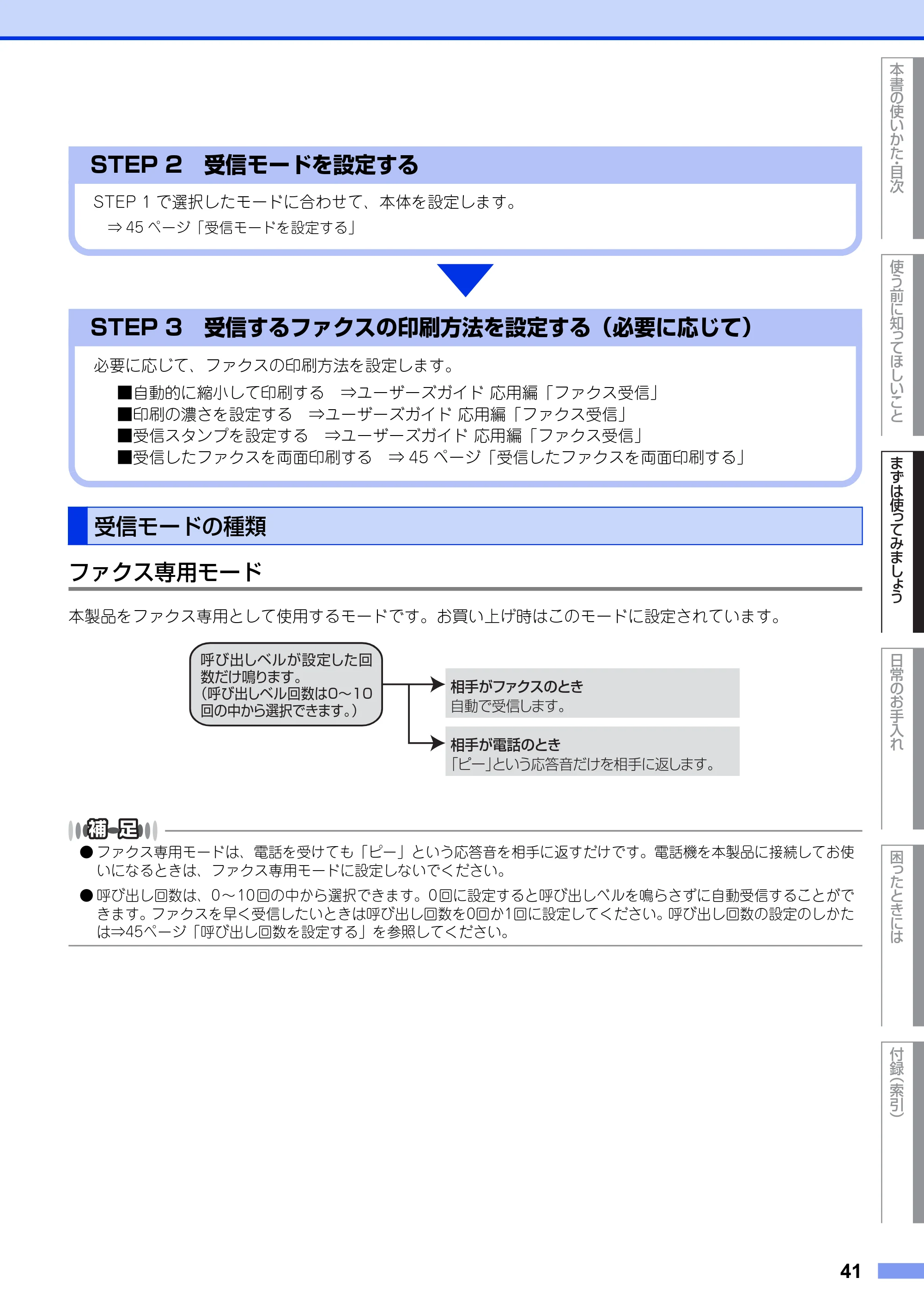 ブラザー MFC-8950DW ユーザーズガイド ～基本編～ — 受信モードの種類 — 原本ページ — 41ページ
