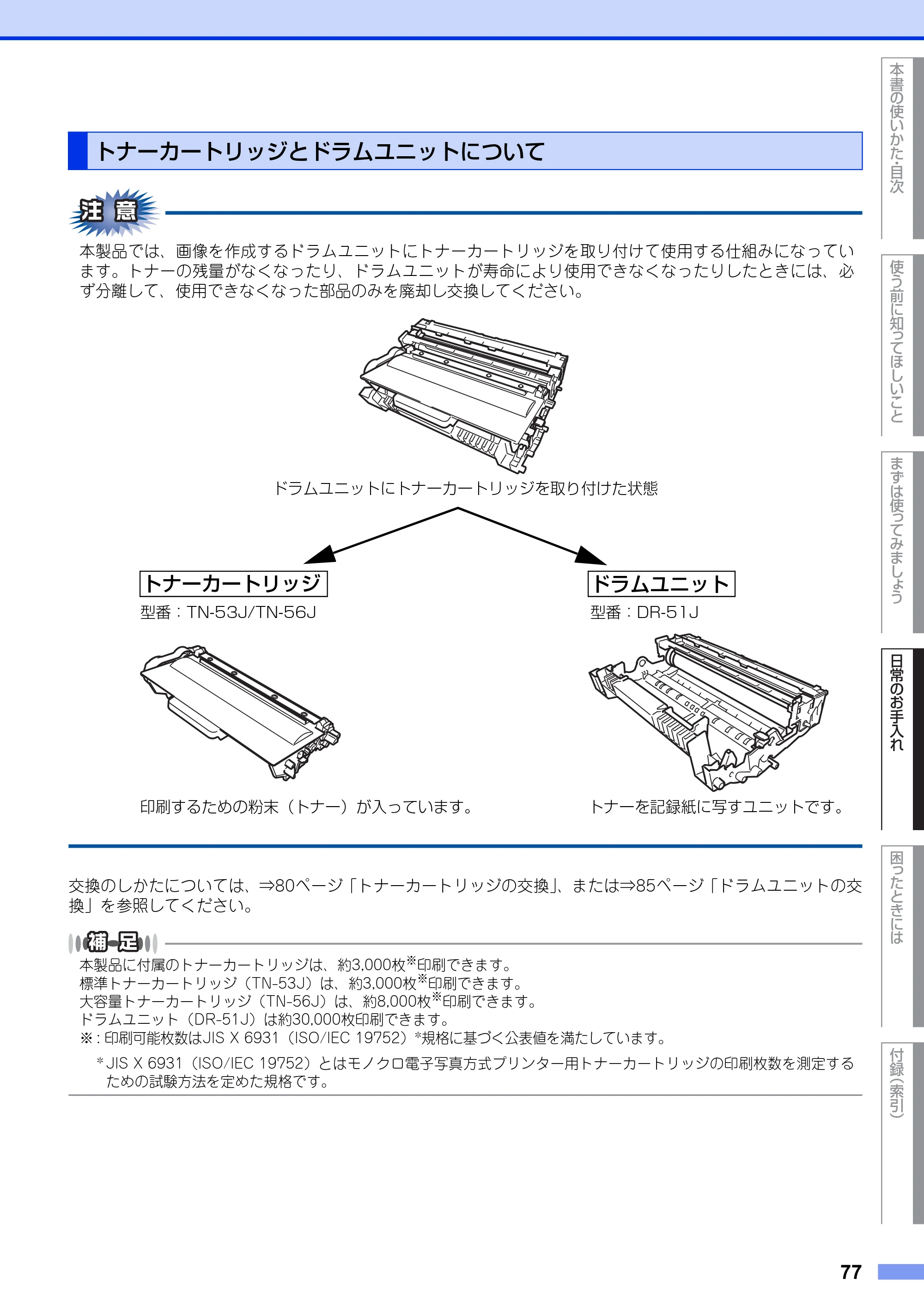 ブラザー MFC-8950DW ユーザーズガイド ～基本編～ — トナーカートリッジとドラムユニットについて — 原本ページ — 77ページ