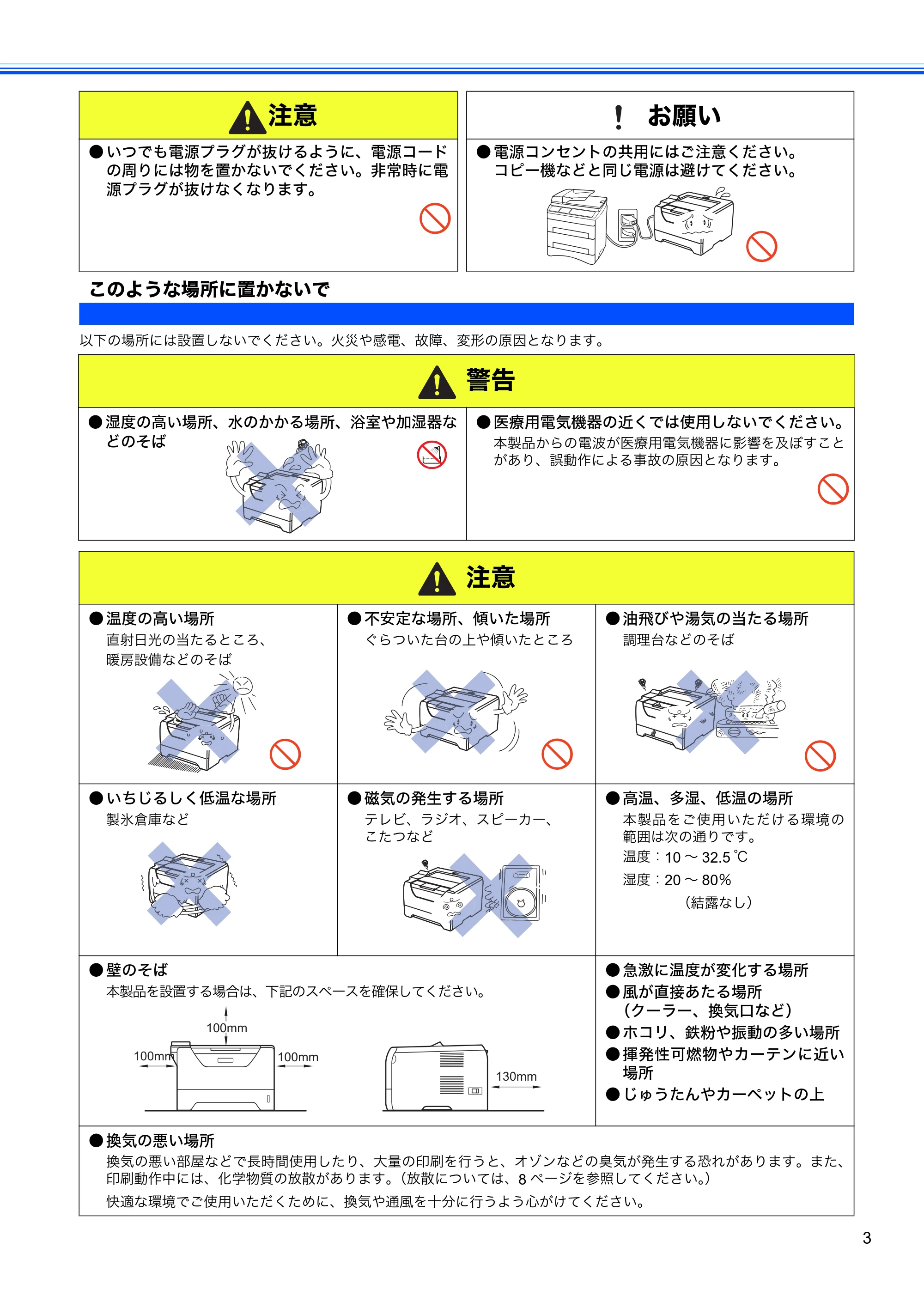ブラザー HL-5380DN かんたん設置ガイド — このような場所に置かないで — 原本ページ — 5ページ