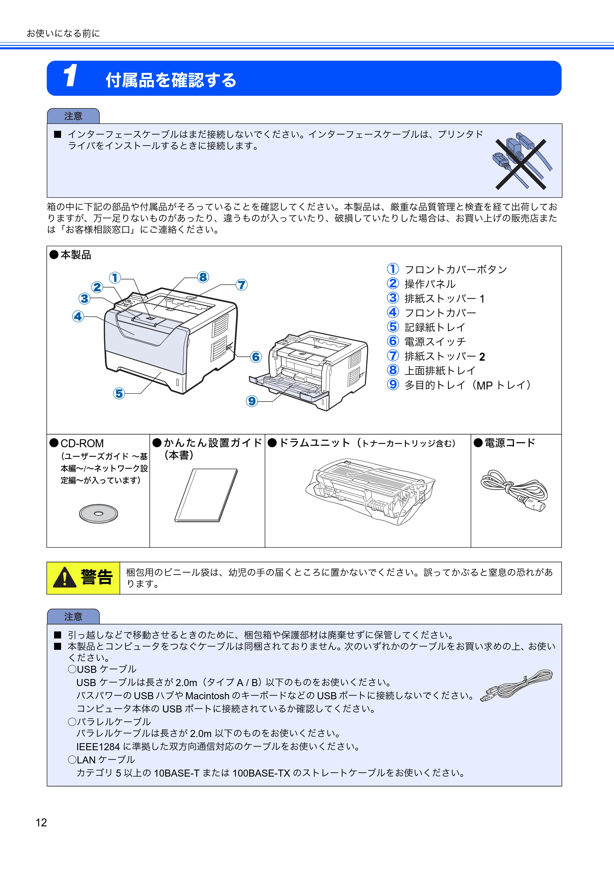 ブラザー HL-5380DN かんたん設置ガイド — 1 付属品を確認する — 原本ページ — 14ページ