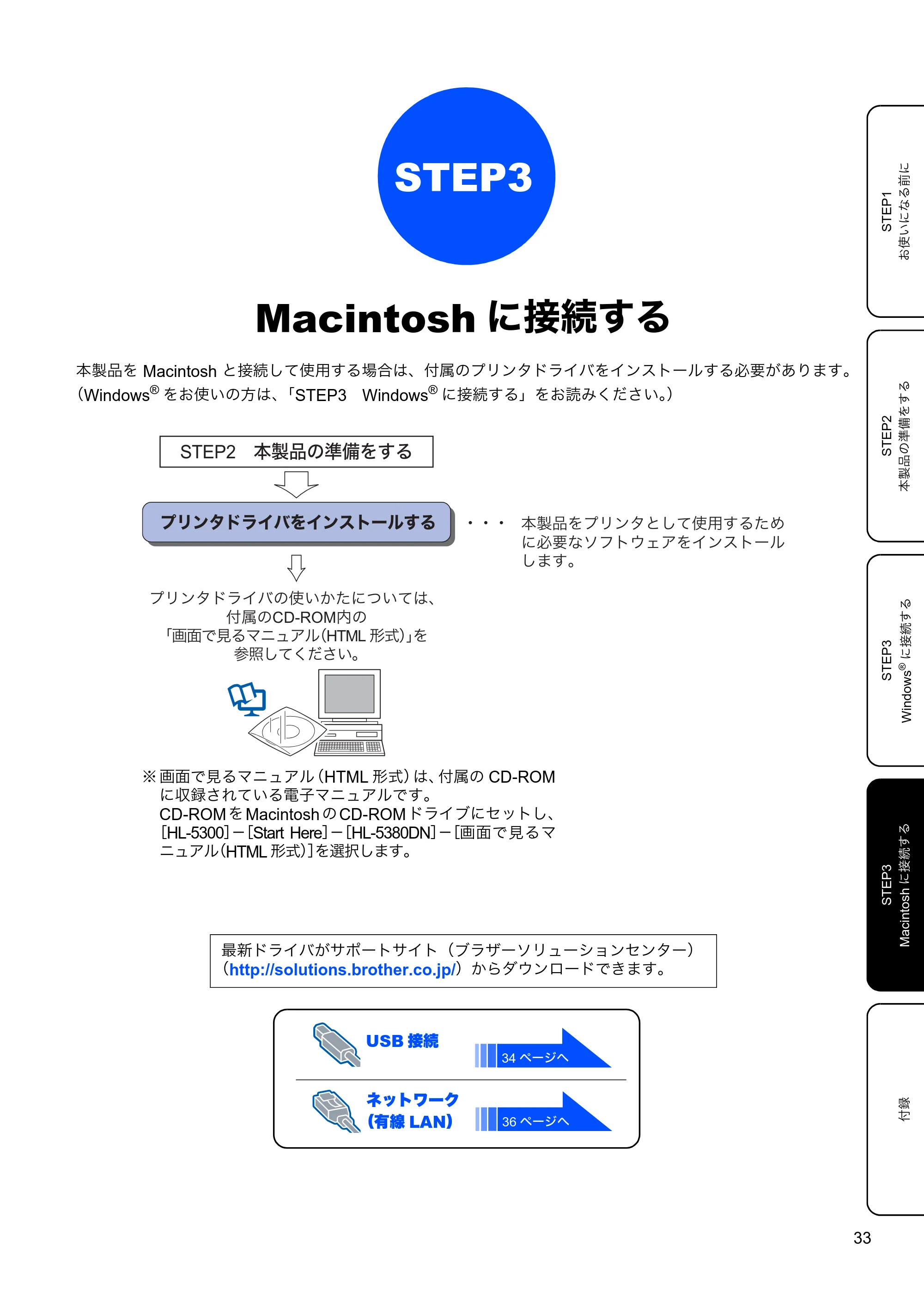 ブラザー HL-5380DN かんたん設置ガイド — STEP3 Macintoshに接続する — 原本ページ — 35ページ