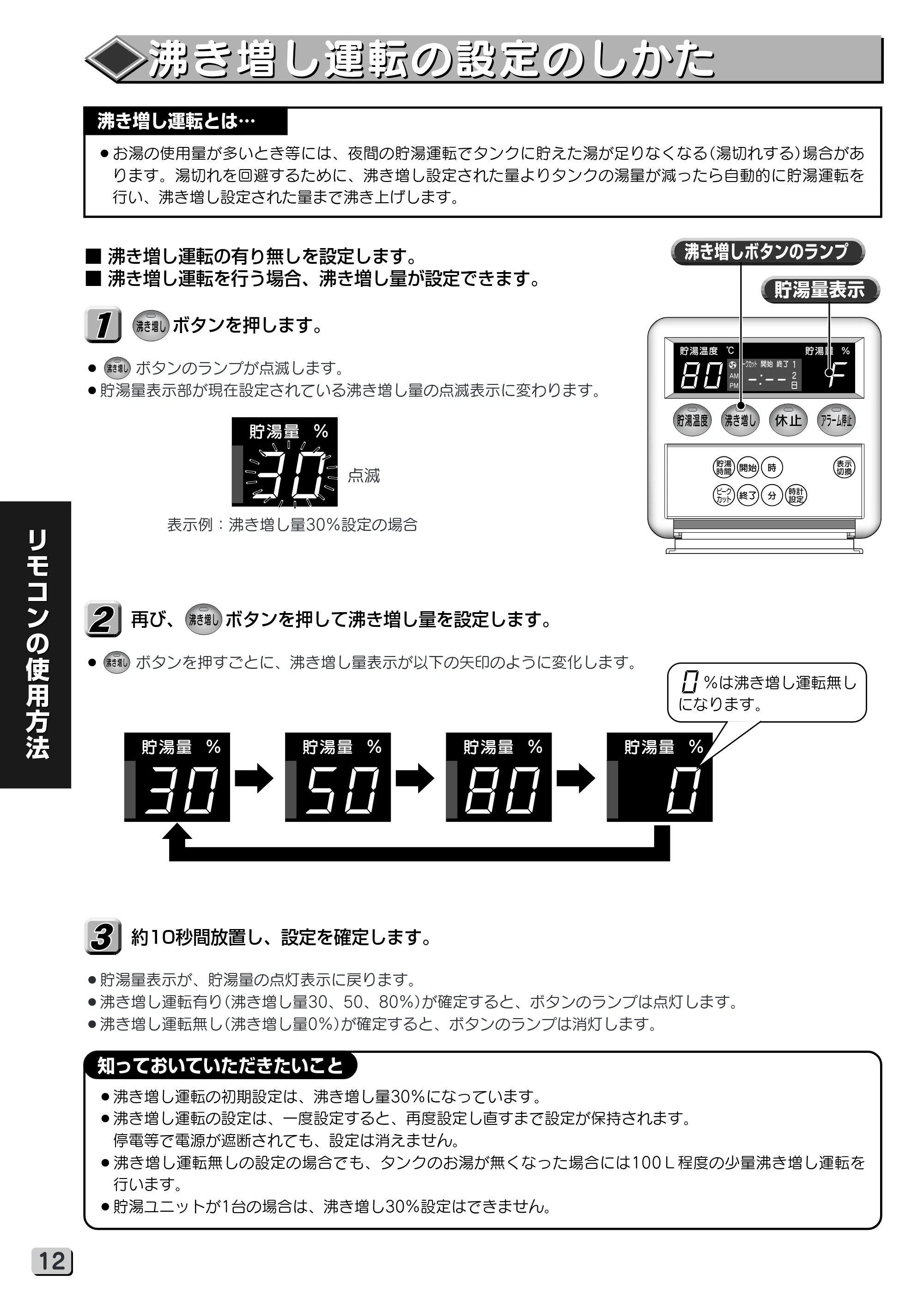 日立 RHK-15VGP 取扱説明書 — 沸き増し運転の設定のしかた — 原本ページ — 12ページ