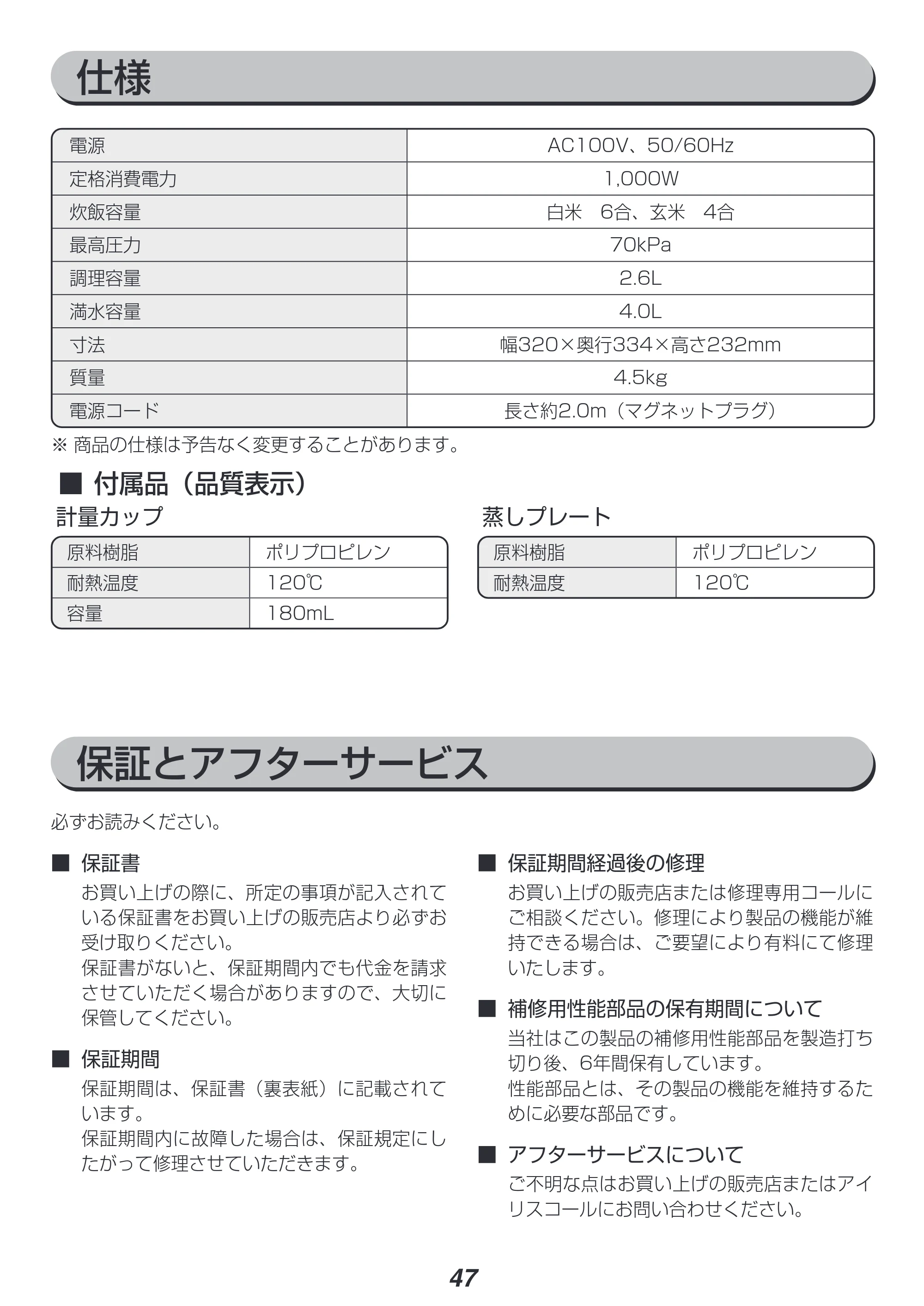 アイリスオーヤマ KPC-MA4 取扱説明書 — 原本ページ — 47ページ