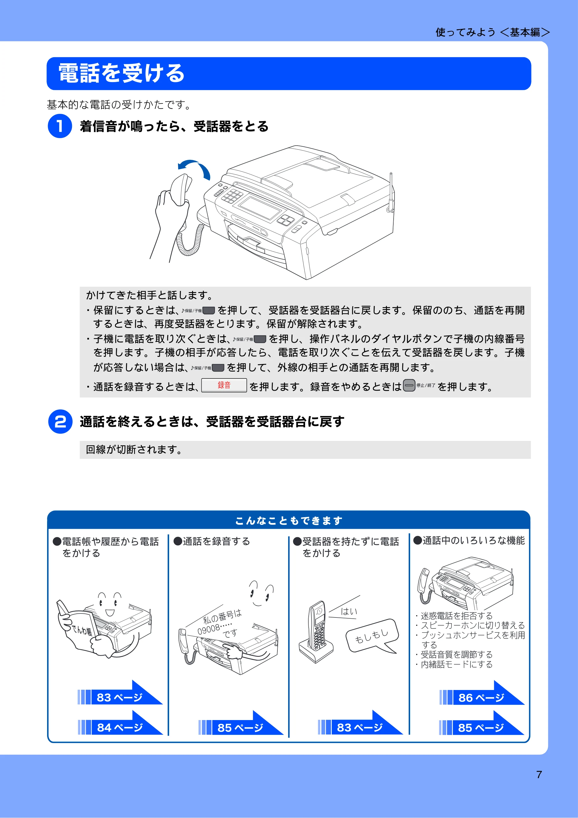 ブラザー MFC-J950DN / MFC-J950DWN ユーザーズガイド ～基本編～ — 電話を受ける — 原本ページ — 9ページ
