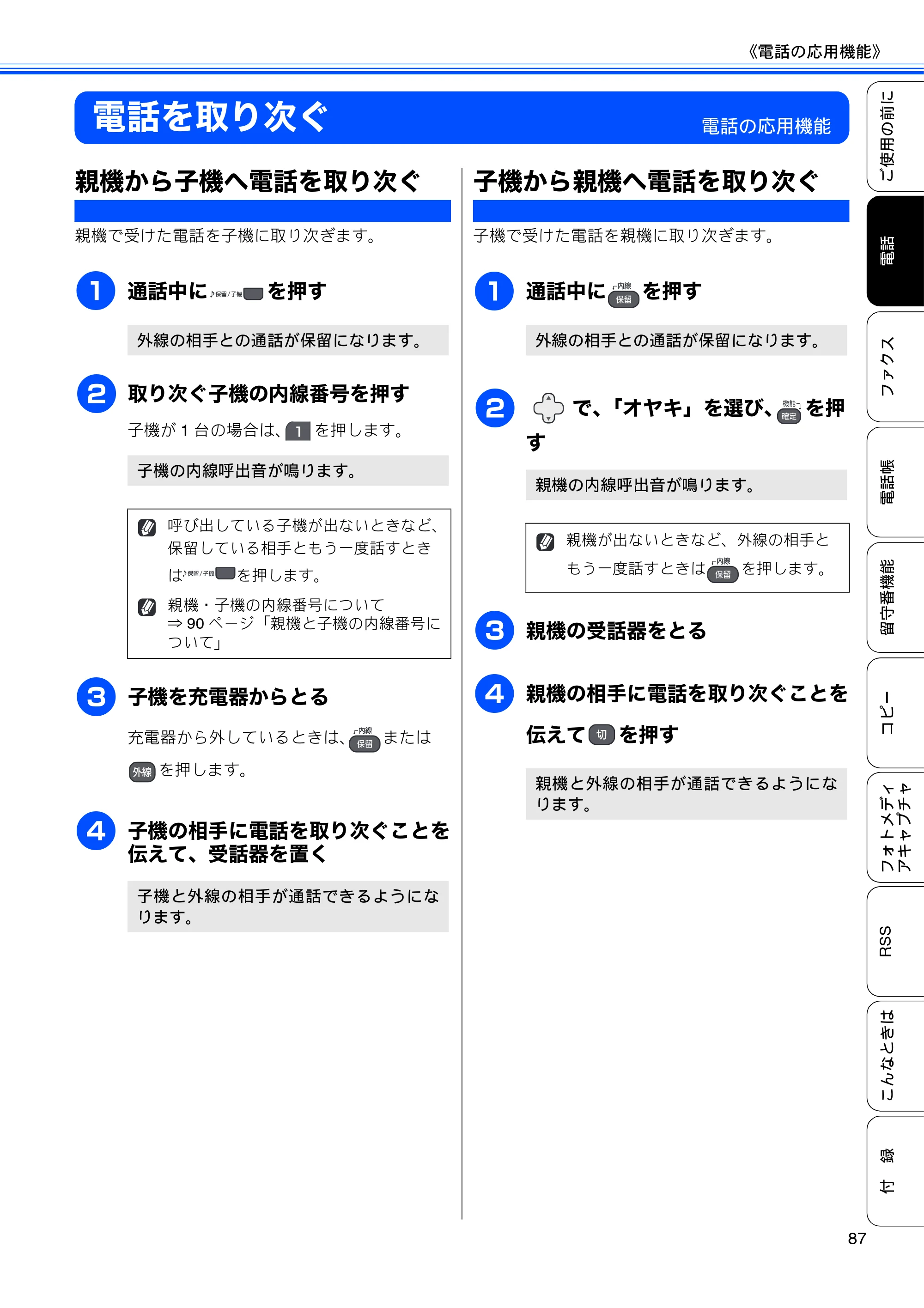 ブラザー MFC-J950DN / MFC-J950DWN ユーザーズガイド ～基本編～ — 電話を取り次ぐ — 原本ページ — 89ページ