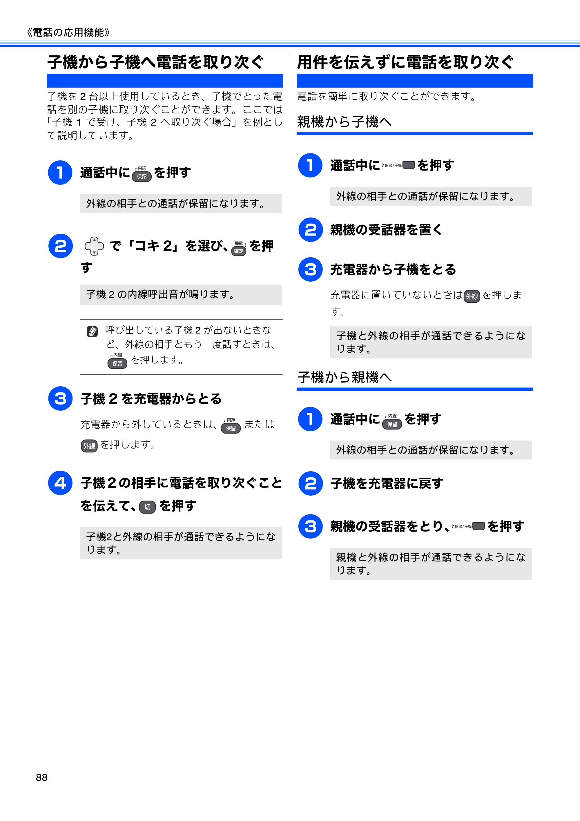 ブラザー MFC-J950DN / MFC-J950DWN ユーザーズガイド ～基本編～ — 子機から子機へ電話を取り次ぐ — 原本ページ — 90ページ