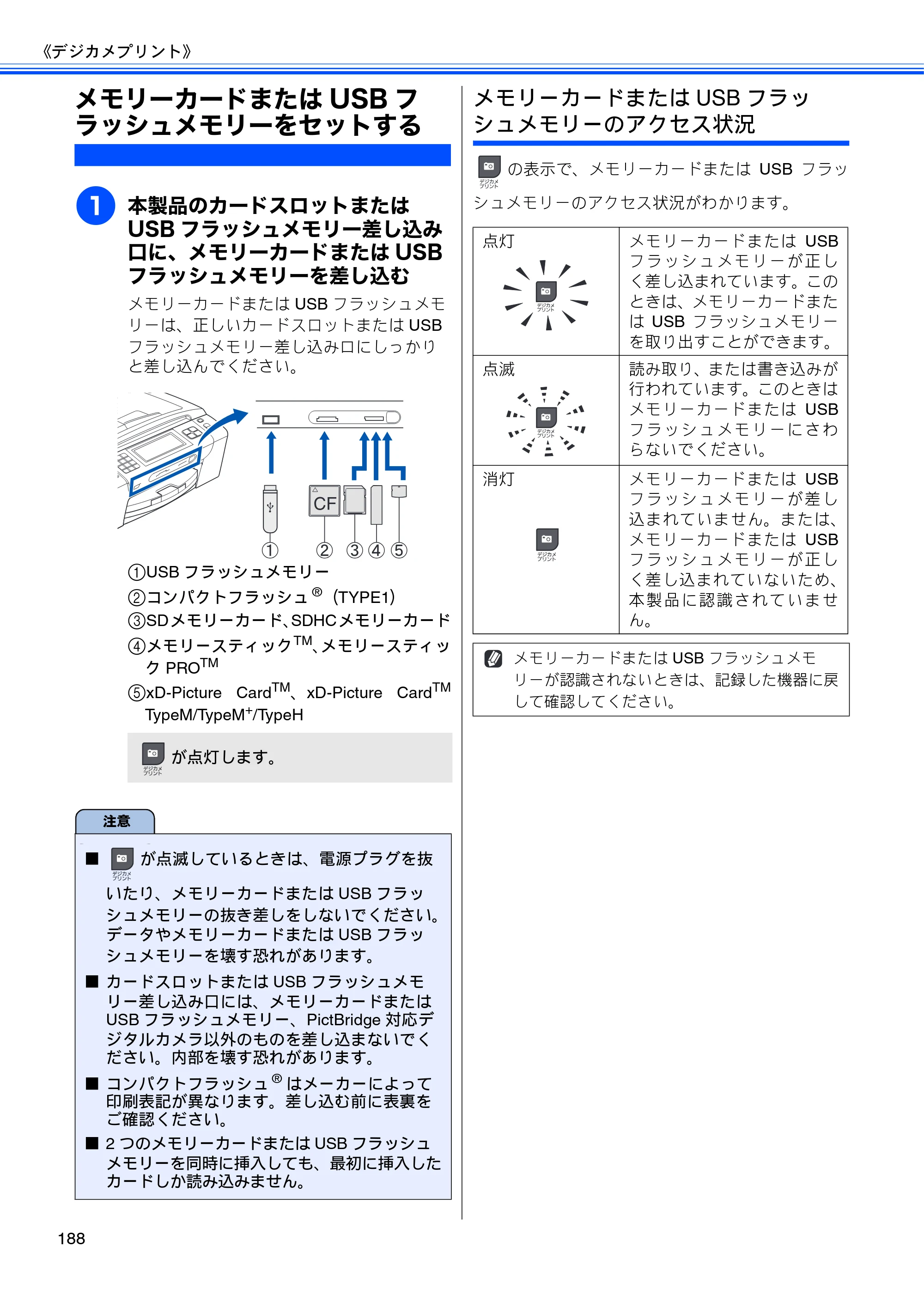 ブラザー MFC-J950DN / MFC-J950DWN ユーザーズガイド ～基本編～ — メモリーカードまたはUSBフラッシュメモリーをセットする — 原本ページ — 190ページ