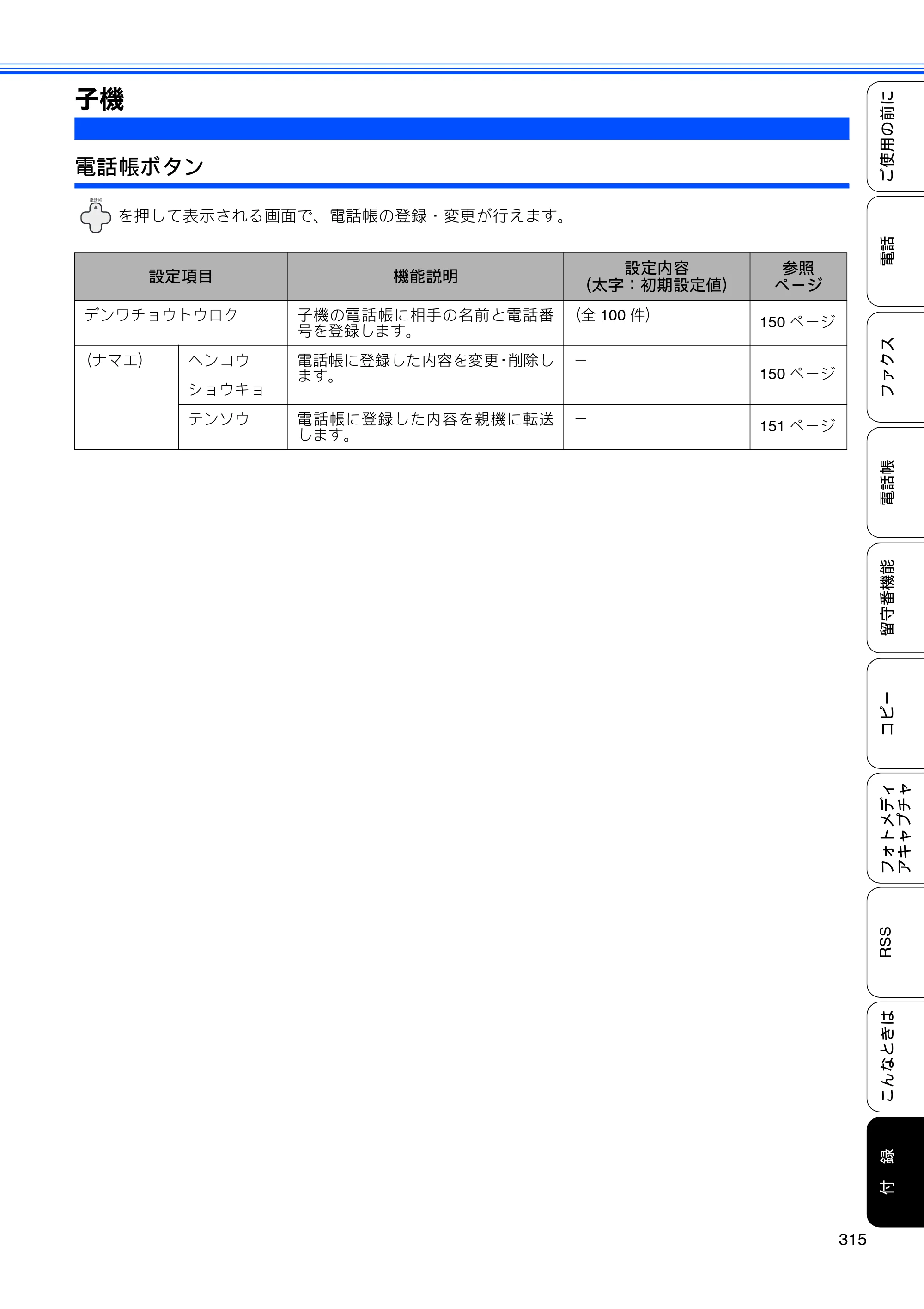 ブラザー MFC-J950DN / MFC-J950DWN ユーザーズガイド ～基本編～ — 子機 — 原本ページ — 317ページ