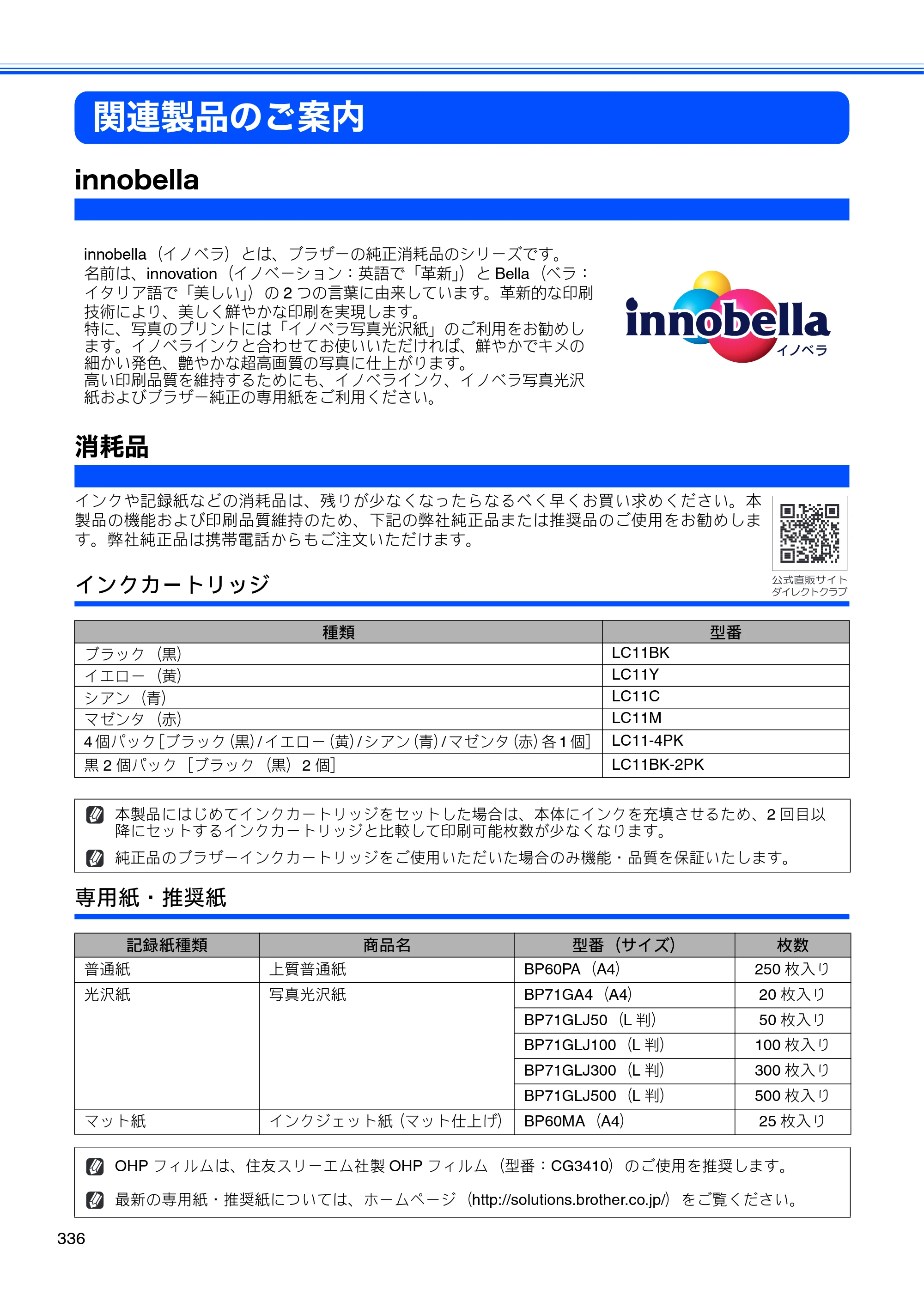 ブラザー MFC-J950DN / MFC-J950DWN ユーザーズガイド ～基本編～ — 関連製品のご案内 — 原本ページ — 338ページ